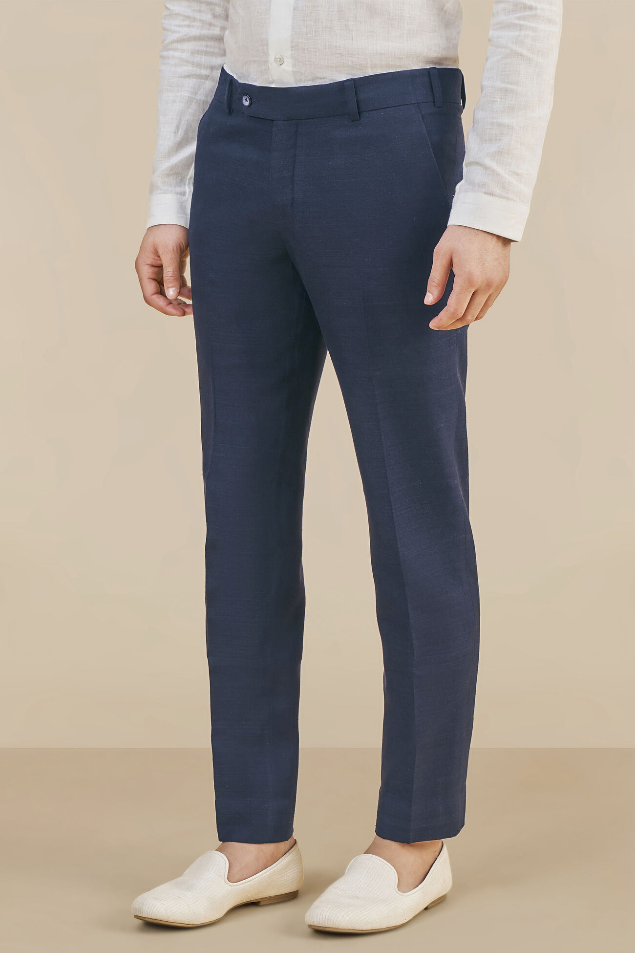 Linen Trousers, Navy, image 2