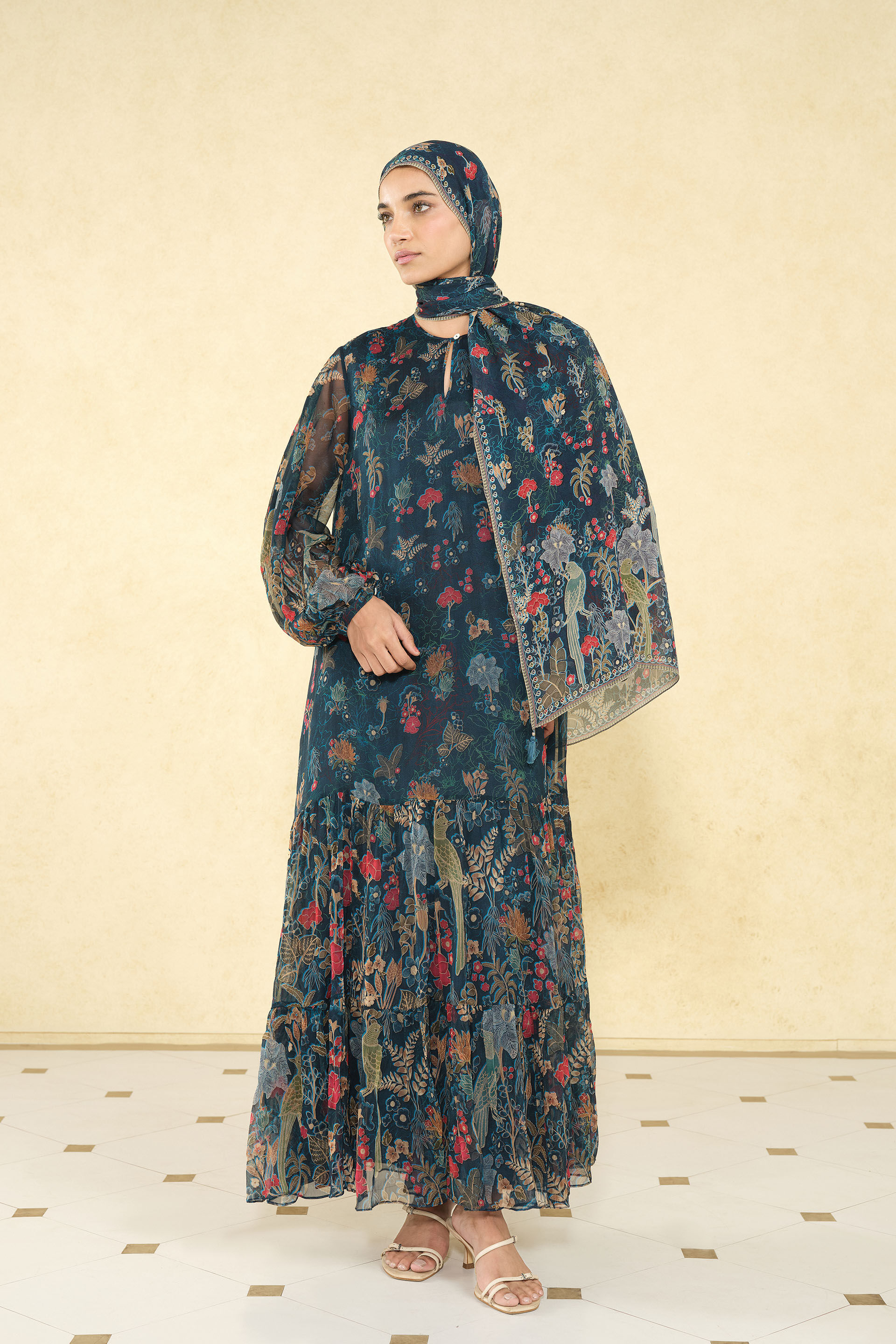 Miyako Printed Stole - Blue, Blue, image 4