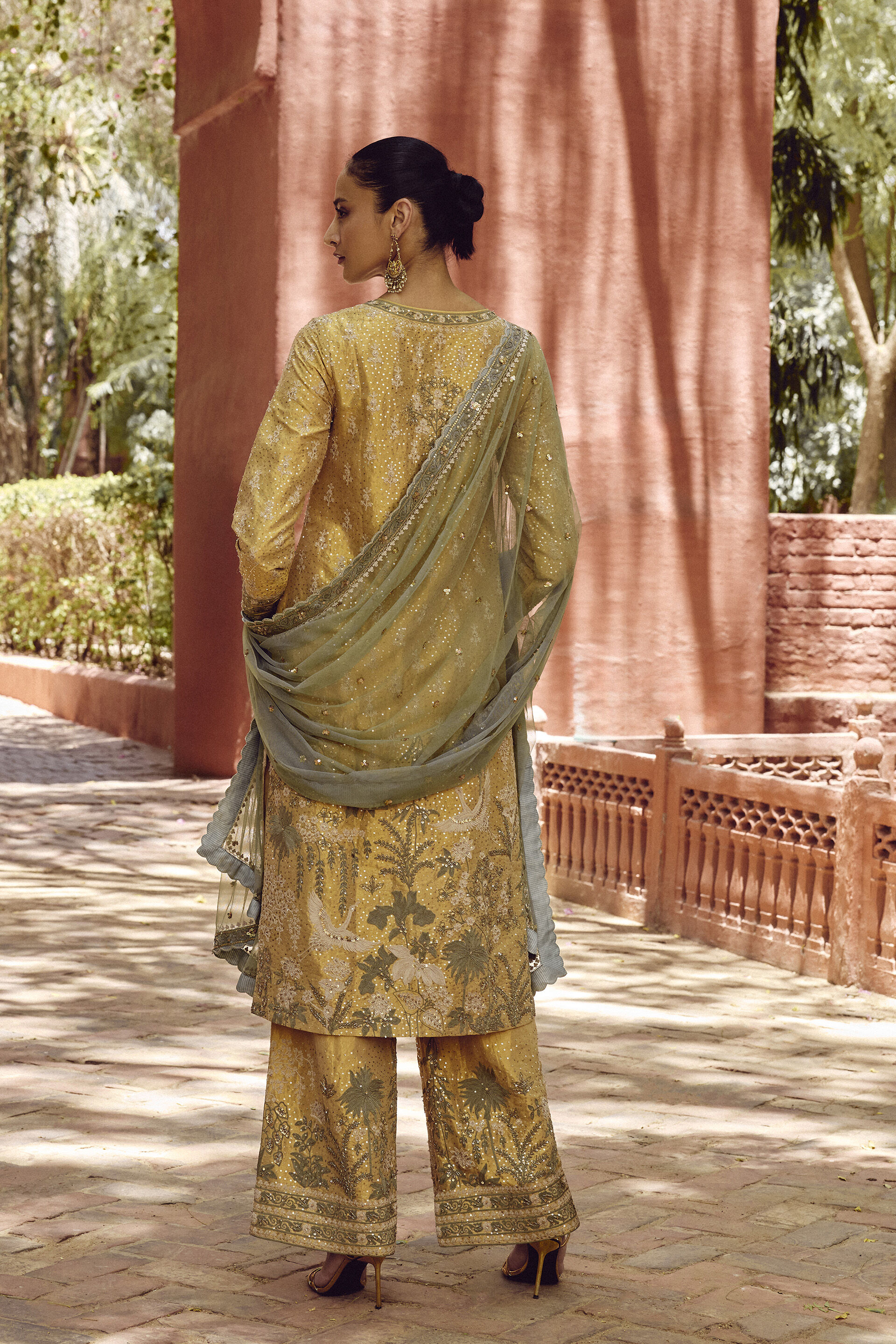 Ikshita Embroidered Silk Suit Set - Gold