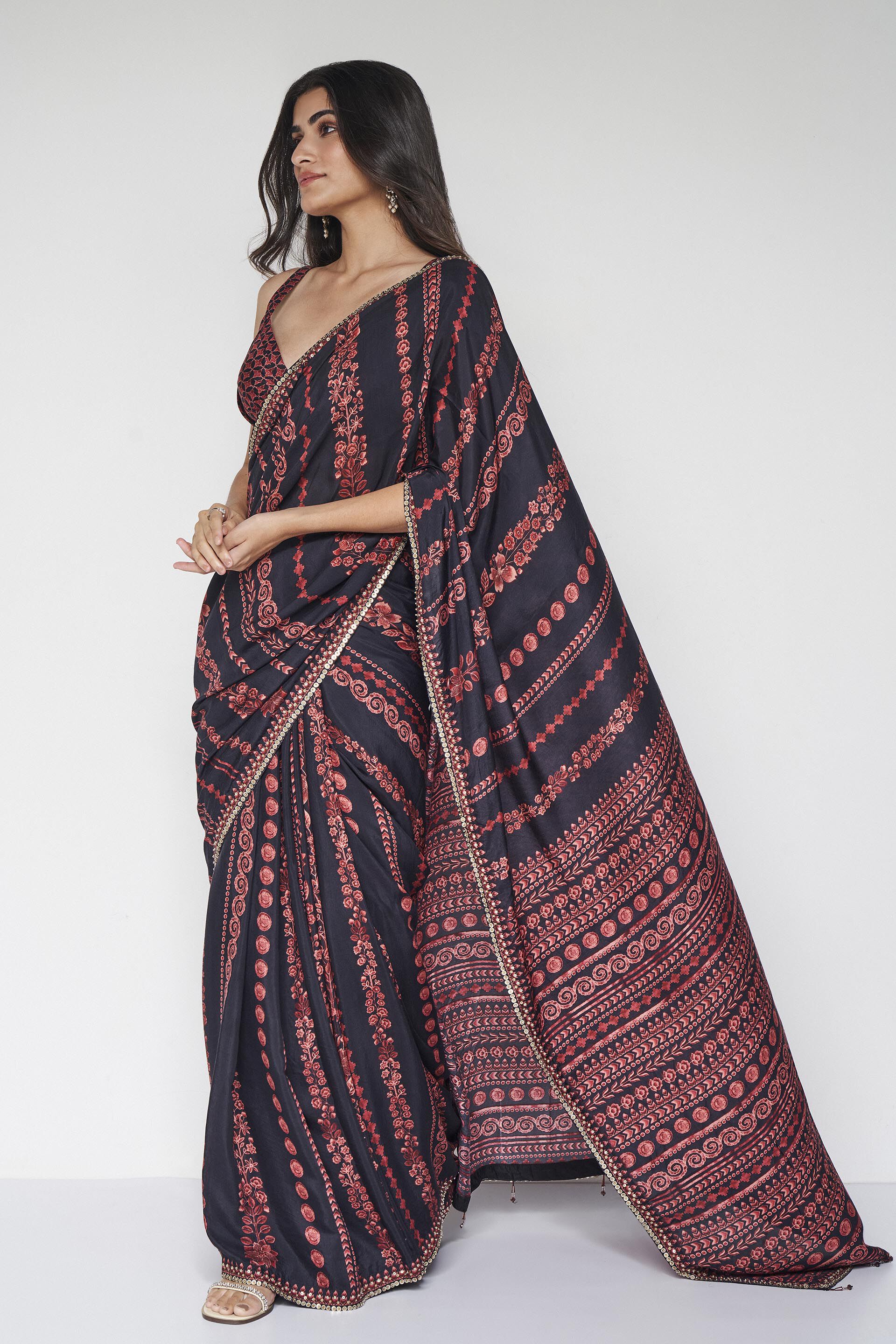 Roseline Saree - Black, Black, image 3