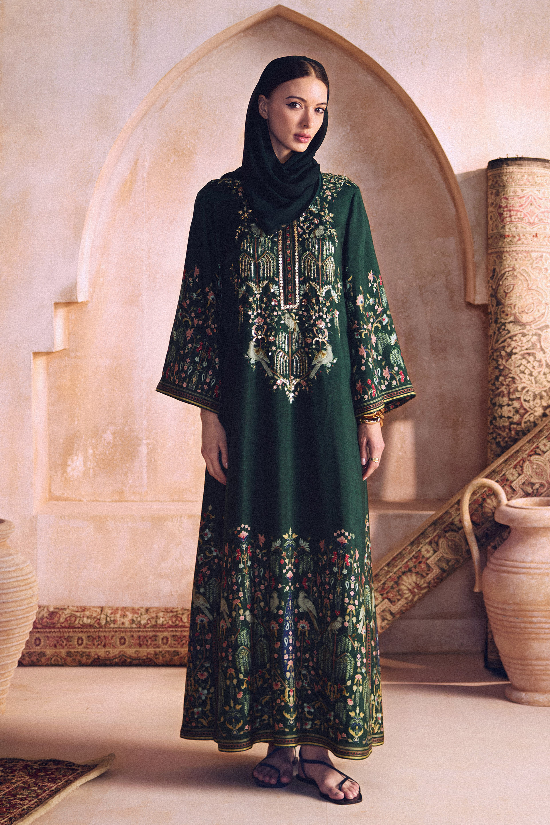 Nooraya Silk Kaftan - Green