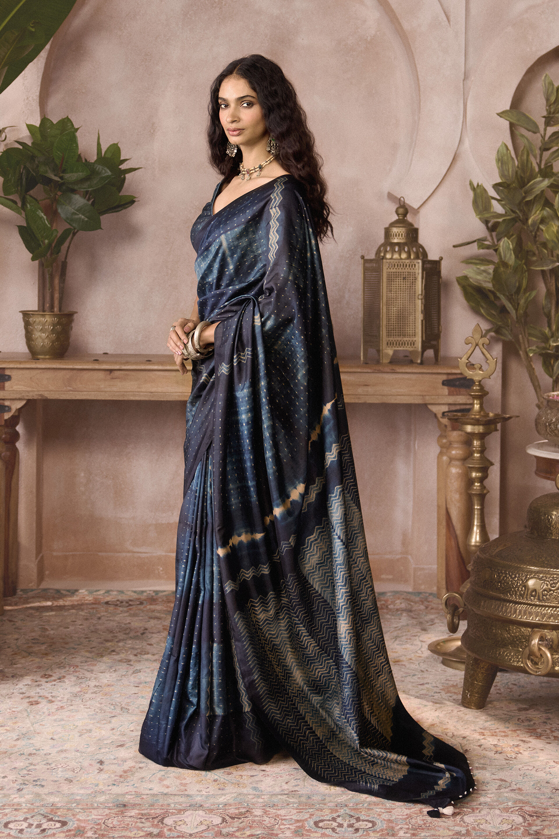 Starla Handcrafted Shibori Silk Saree - Black, Black, image 3