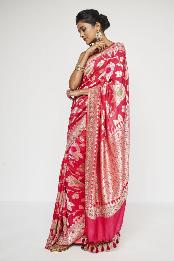 Neeva Benarasi Saree - Red, , image 3