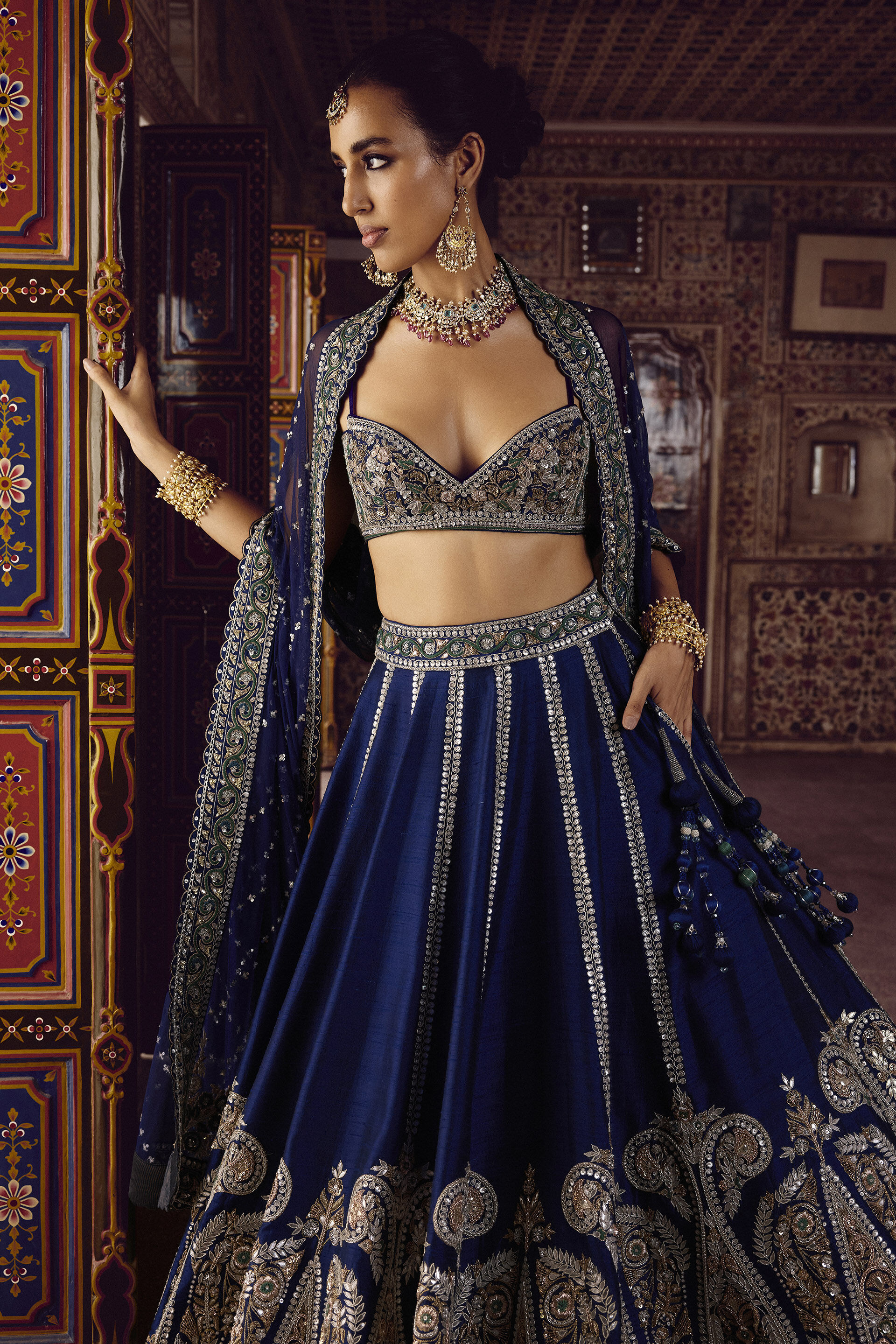 Nairab Embroidered Silk Lehenga Set - Blue, Blue, image 5