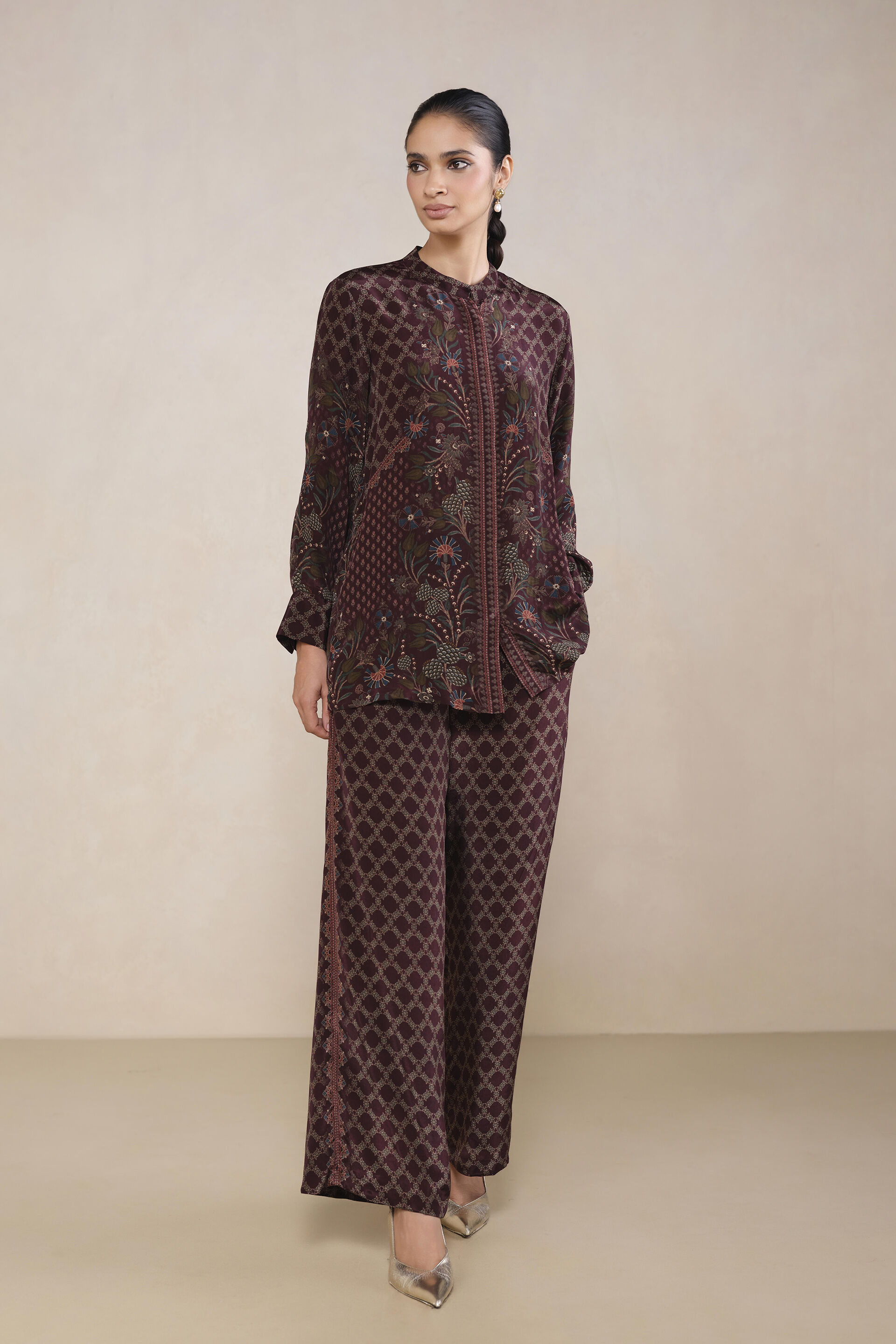 Shaya Printed Co-ord in Wine