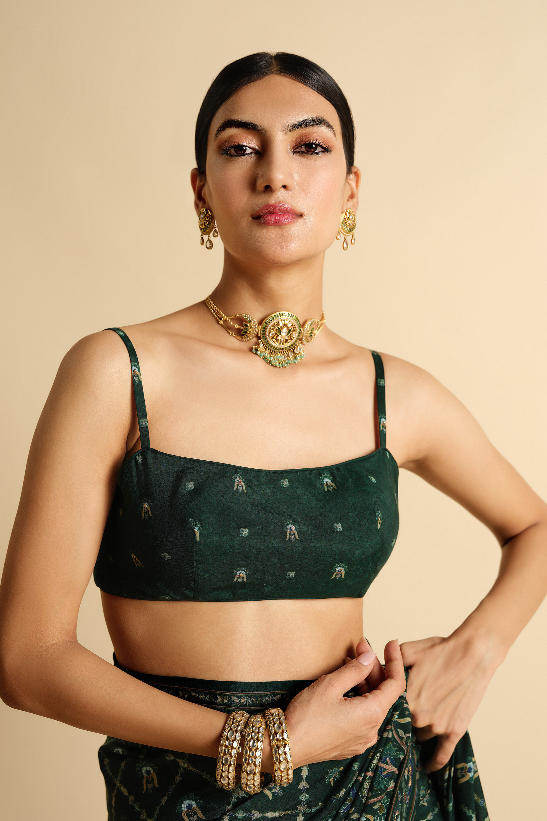 Nooraya Sequin Saree - Green, Green, image 4