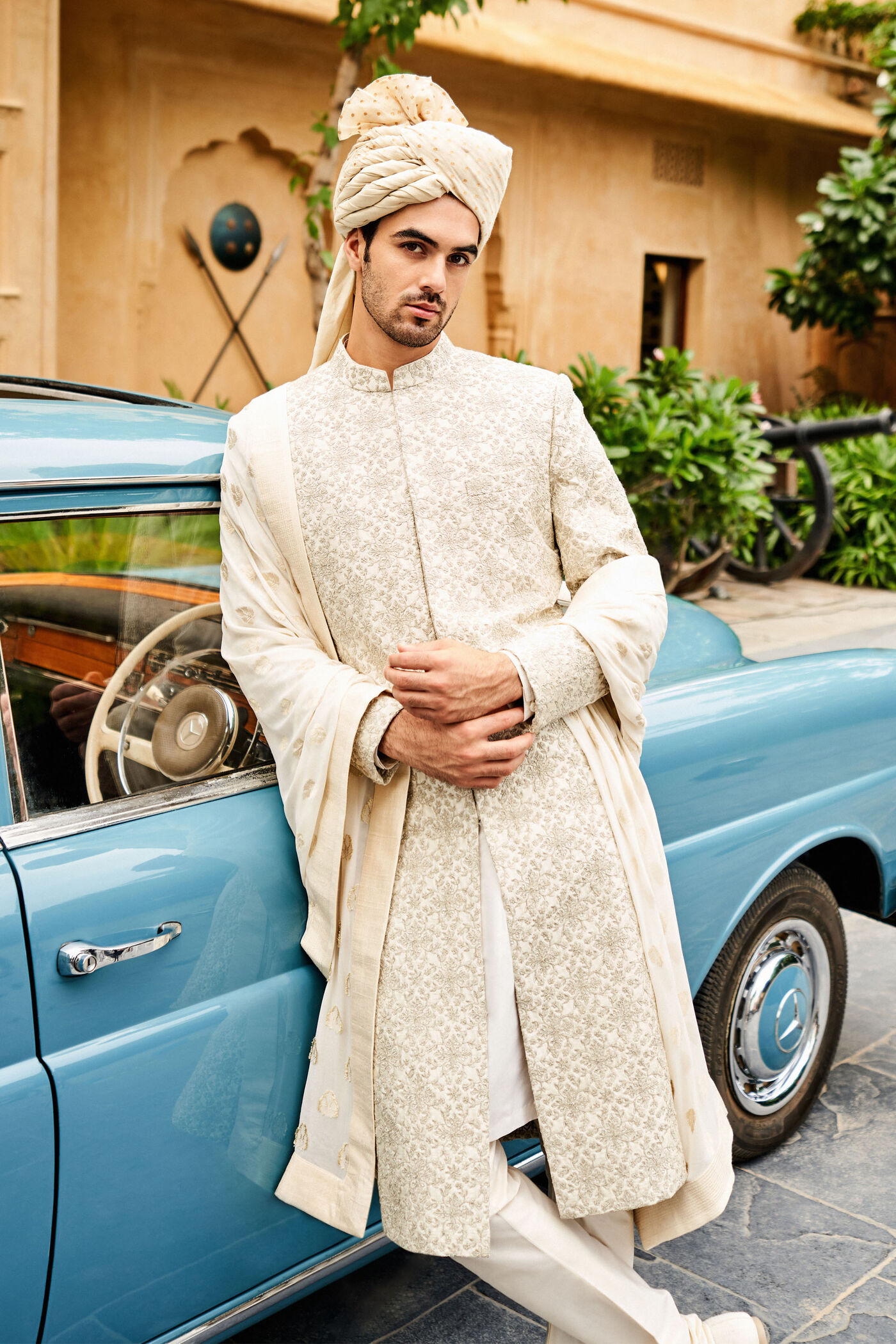 Ivaan Embroidered Silk Sherwani - Off White