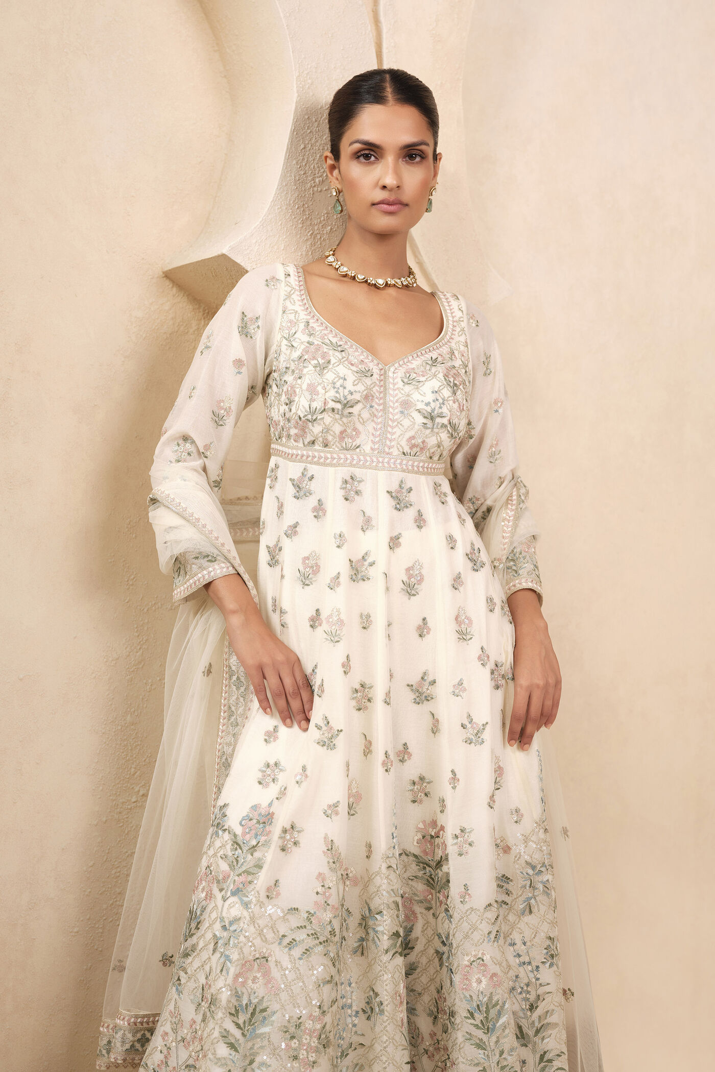 ivory anarkali dress Ivory Pure Chanderi Silk Zardosi Work Anarkali Suit