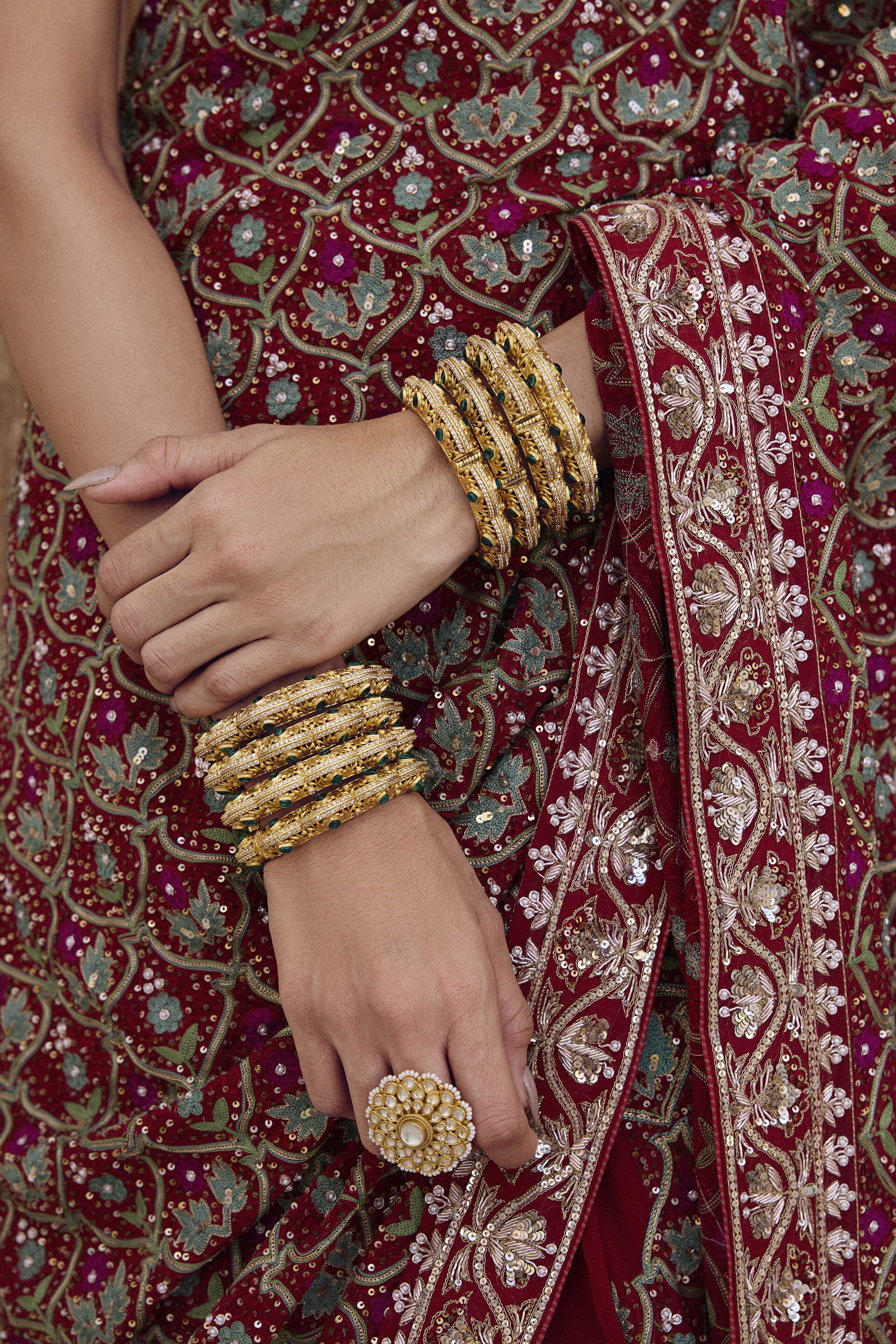 Azmah Embroidered Georgette Saree - Red, Red, image 6