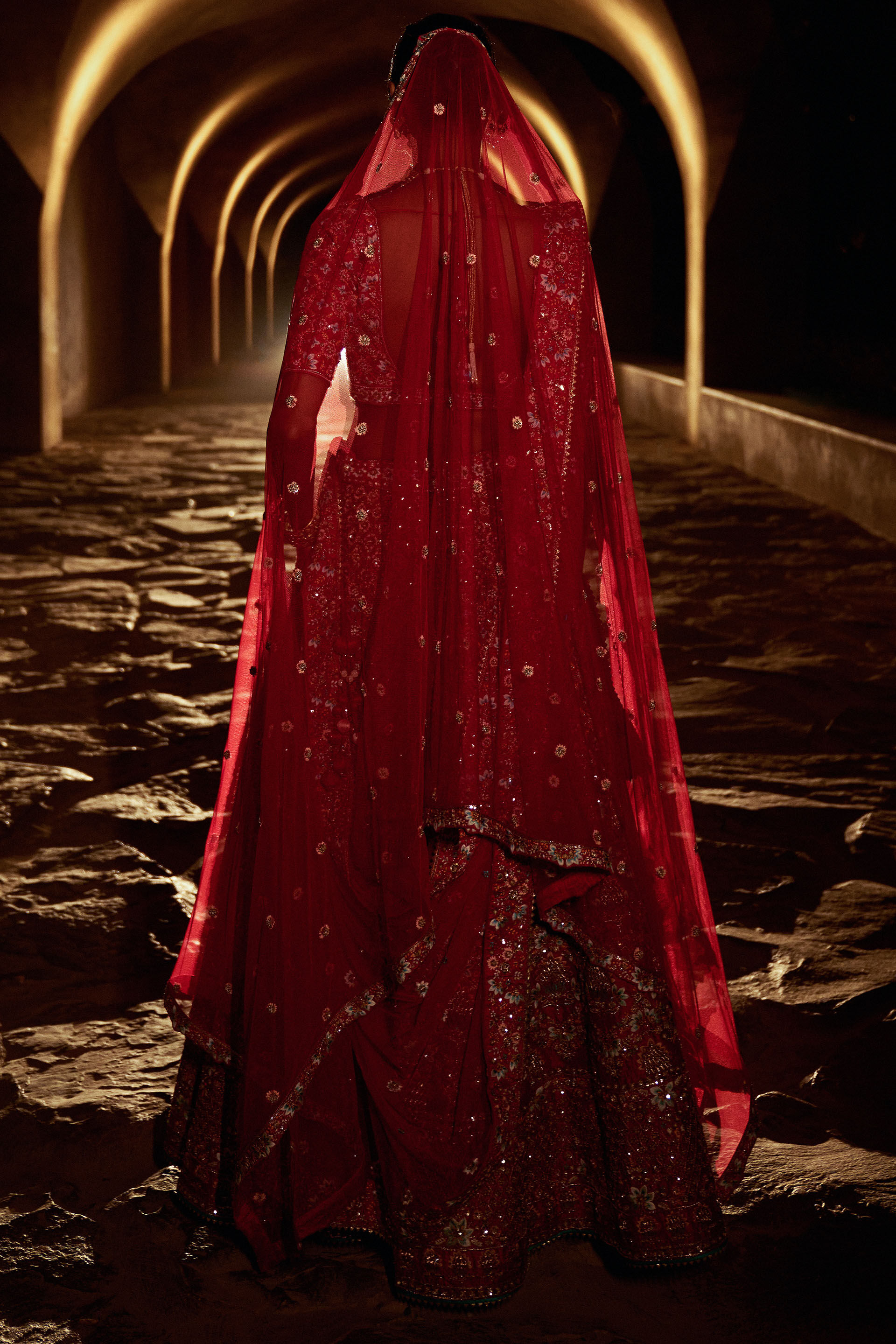 Sanadara Lehenga - Red, , image 3