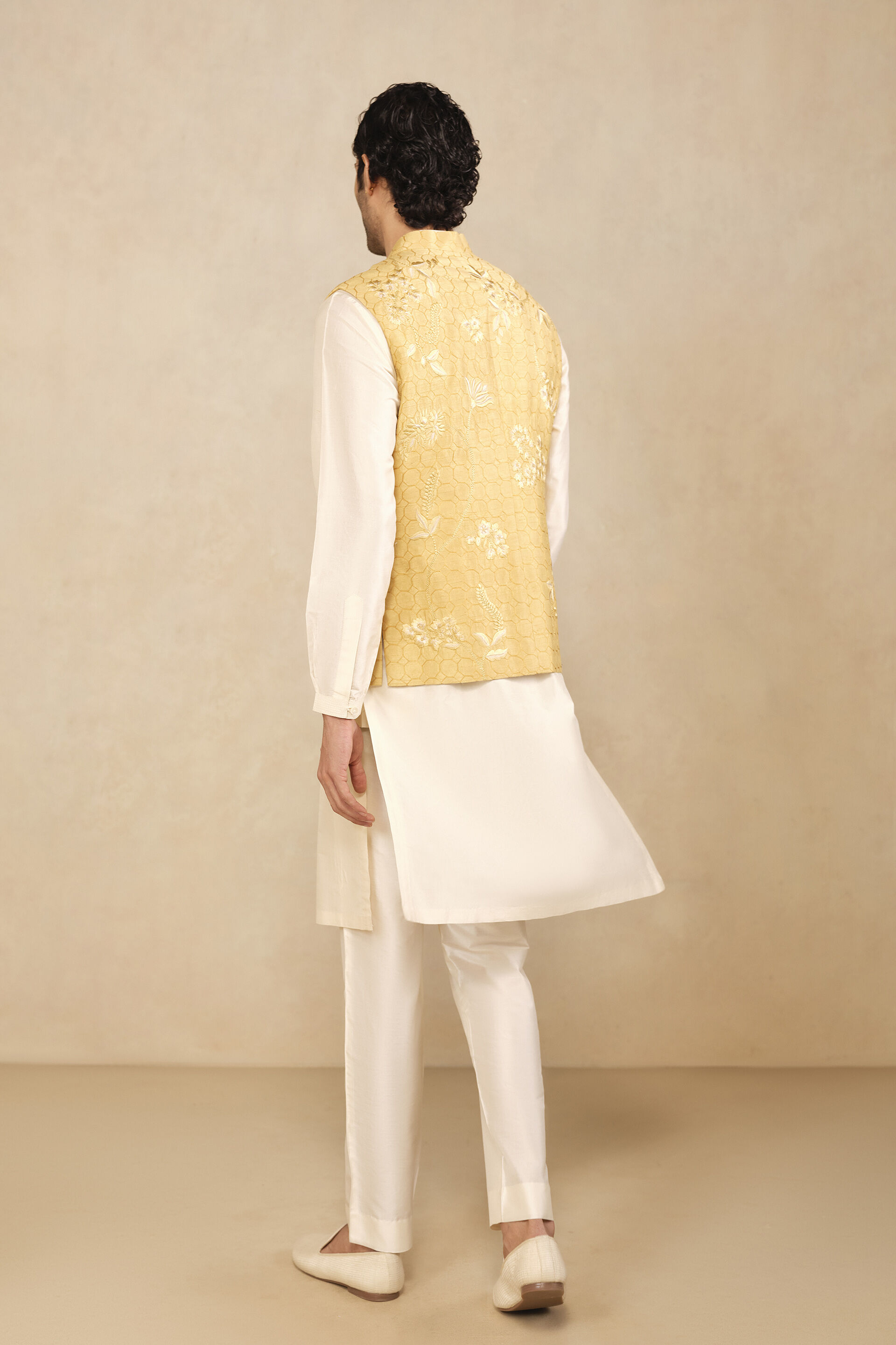 Omar Embroidered Silk Nehru Jacket - Mustard