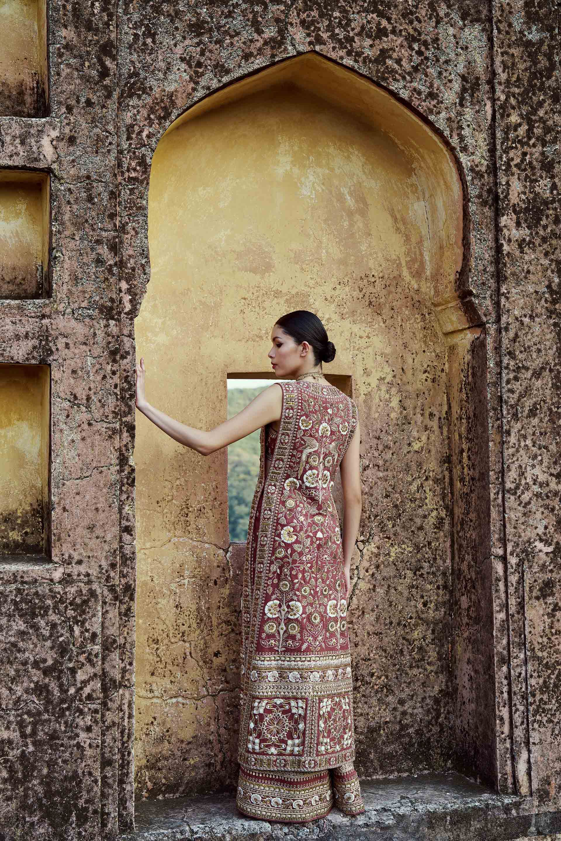 Songs Of Harmony Zardozi & Embroidered Cord Silk Set - Brown