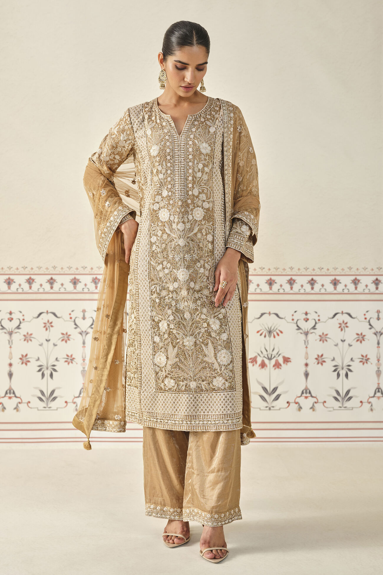 Kshamya Embroidered Suit Set - Bronze, Gold, image 1