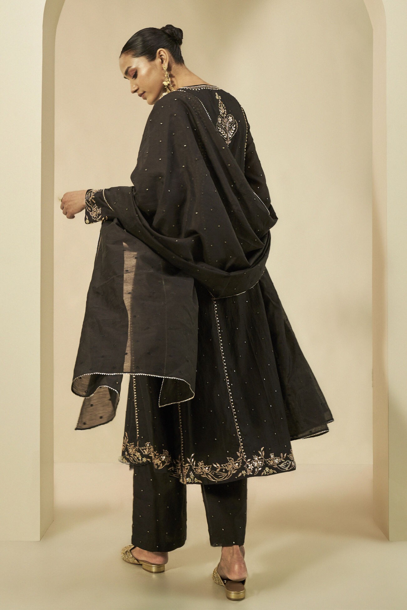 Shahla Gota Patti Embroidered Mull Suit Set - Black, Black, image 5