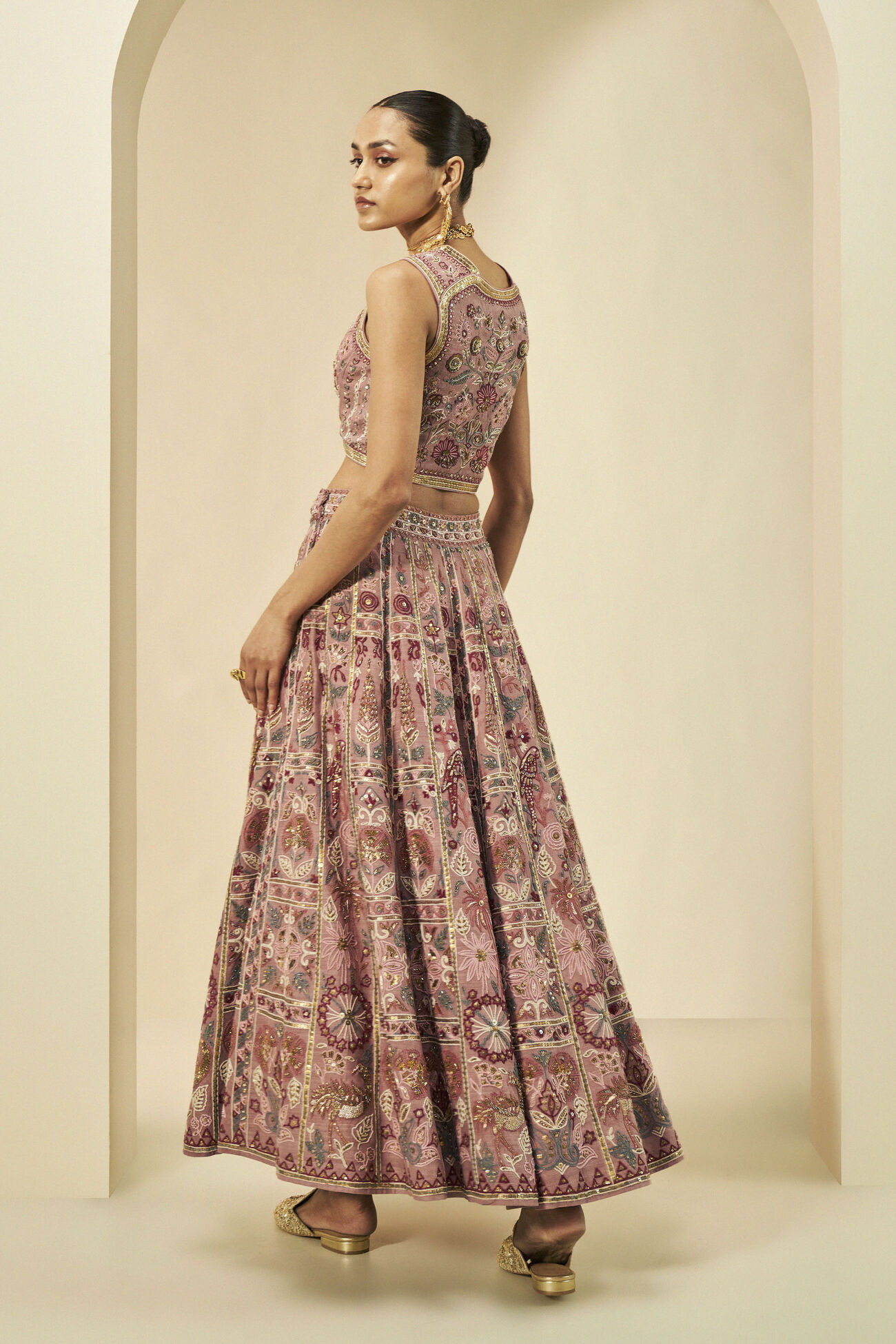 Kaadhal SEWA Hand-embroidered Silk Skirt Set - Old Rose, Old Rose, image 5