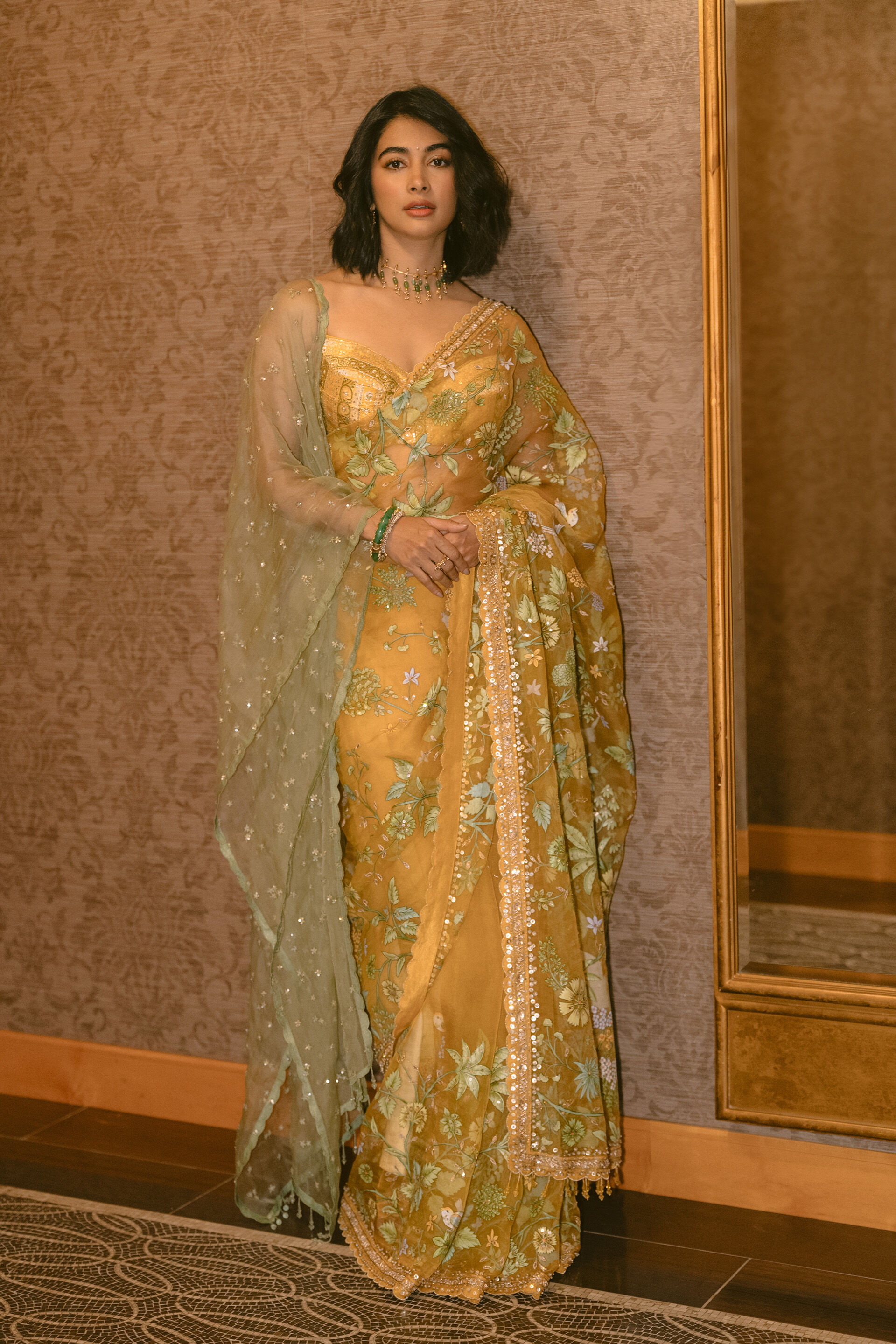 Nisarga Hand-painted Pichhwai Silk Saree - Mustard