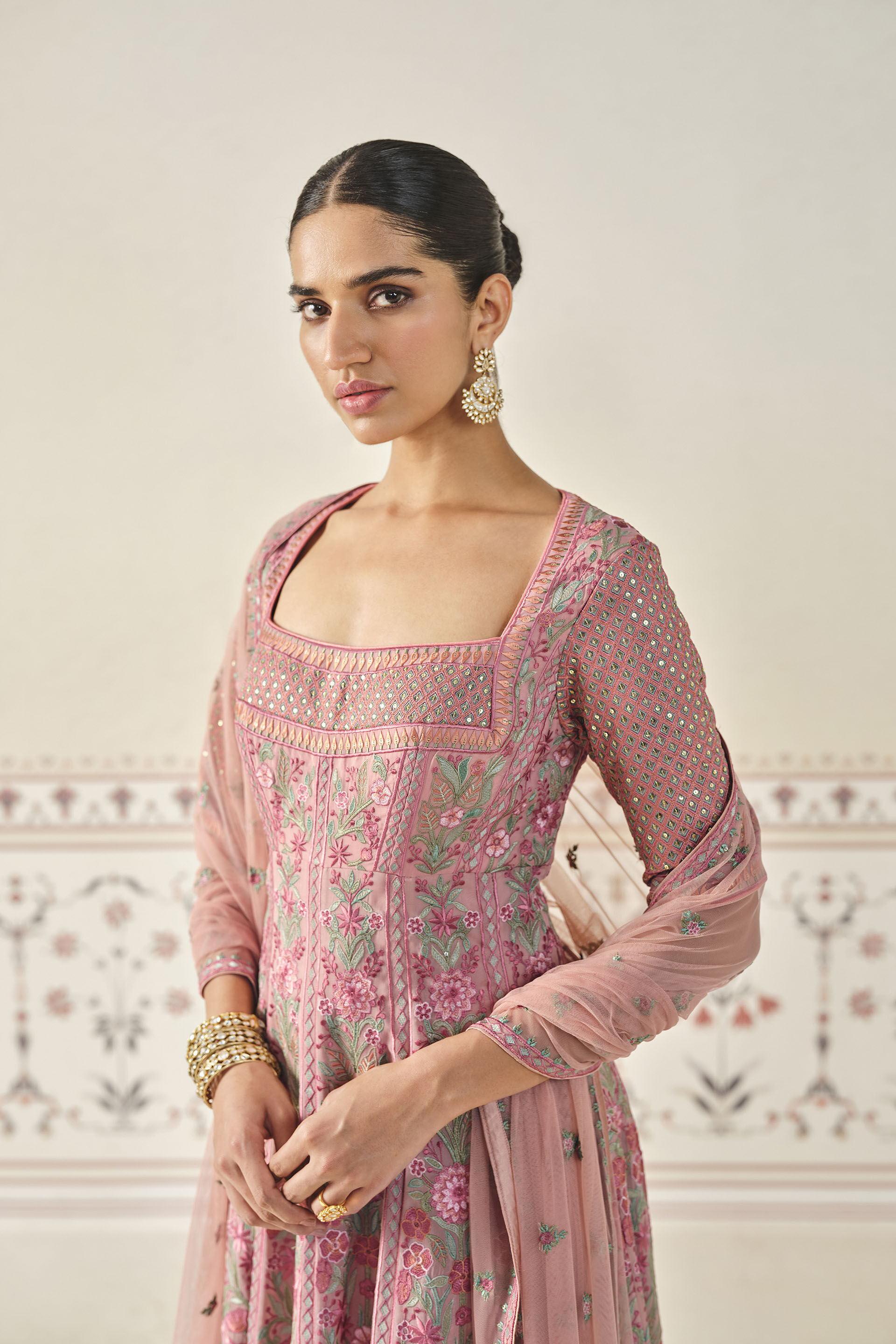 Iksula Embroidered Anarkali Set Blush