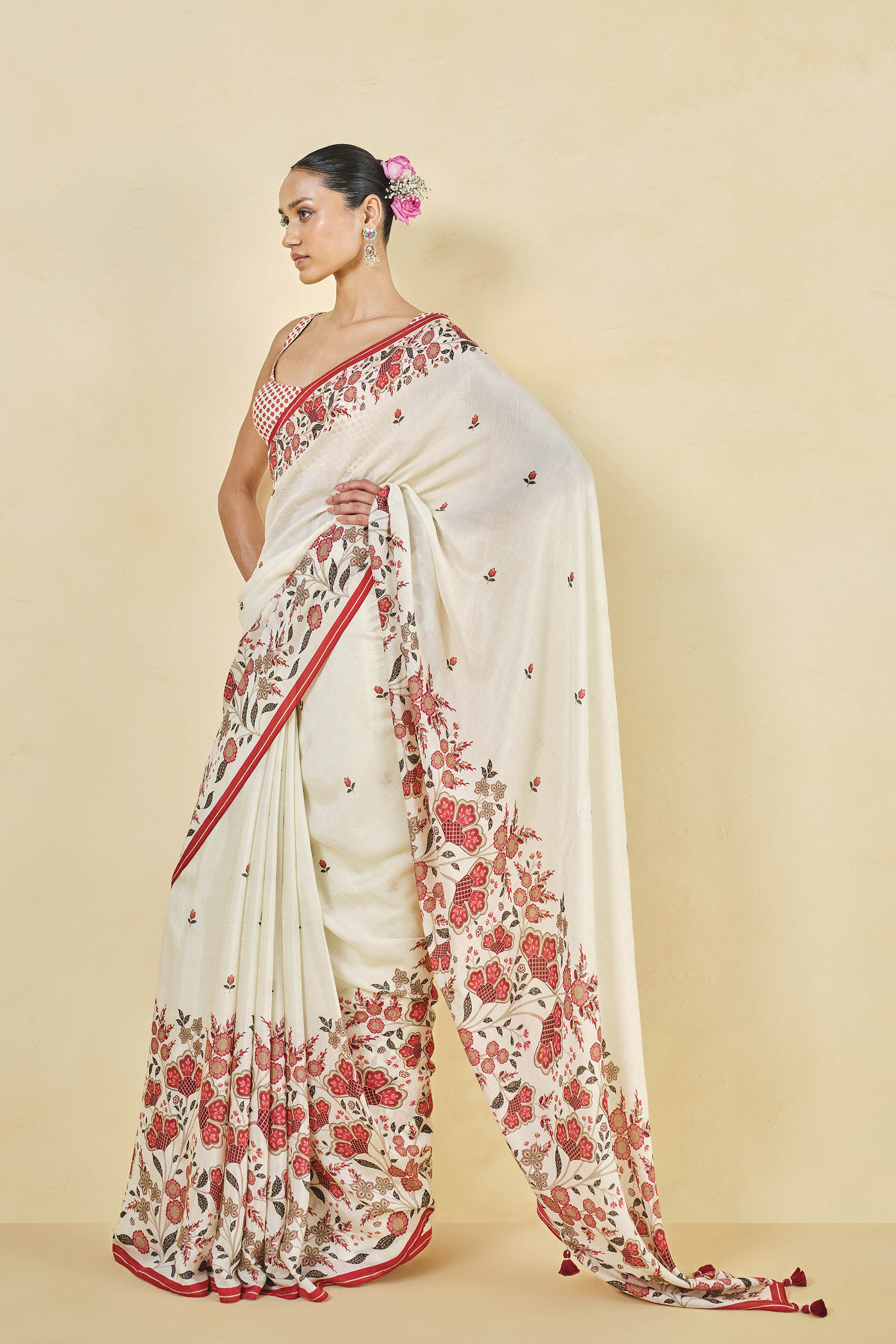 Delano Lyocell Saree, White, image 2