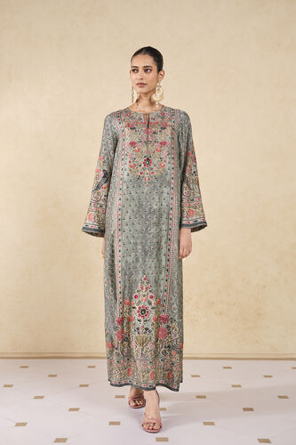 Sahra Printed Silk Kaftan, Sage, image 1