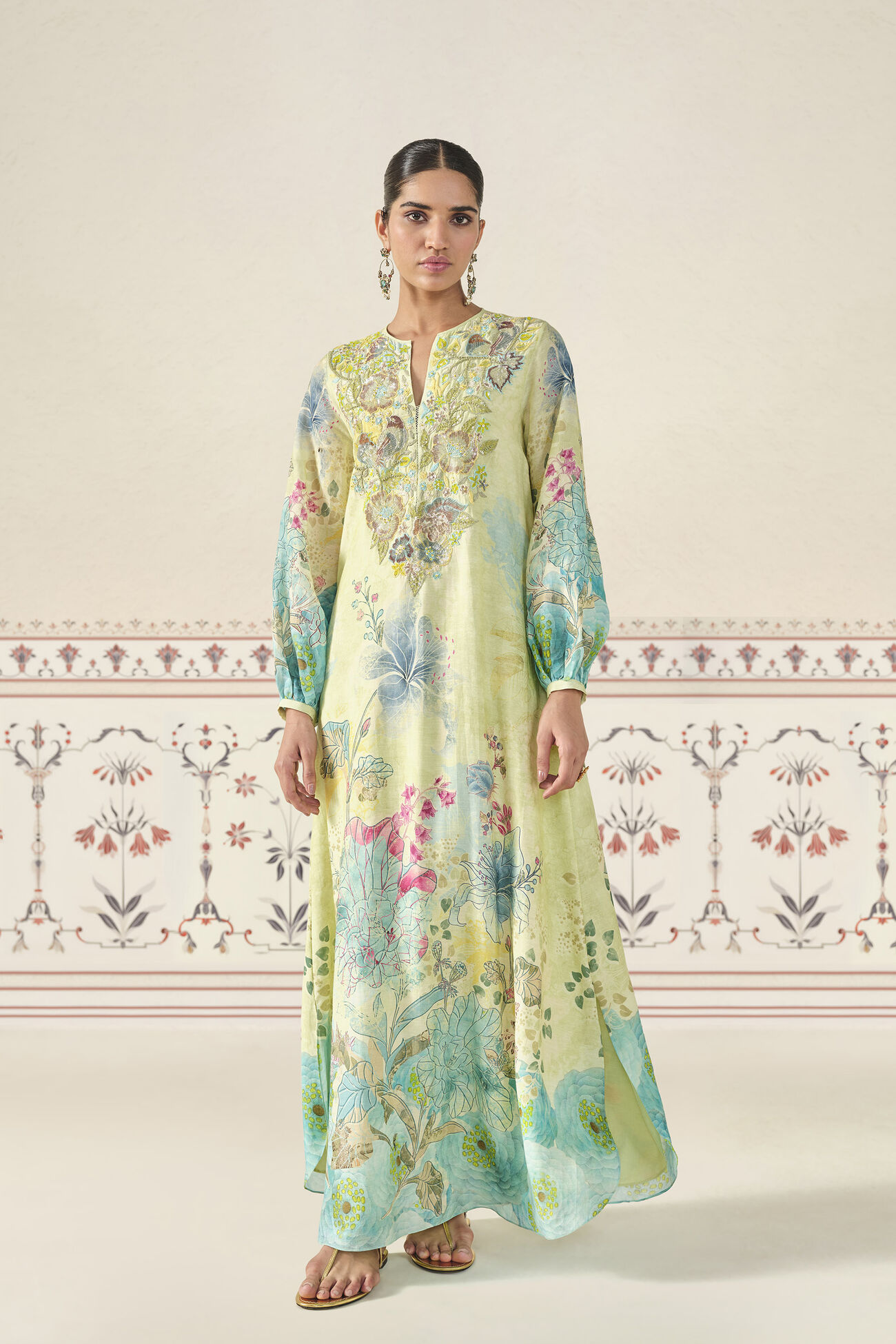 Emmylou Sequin Bemberg Kaftan - Lime, Yellow, image 1