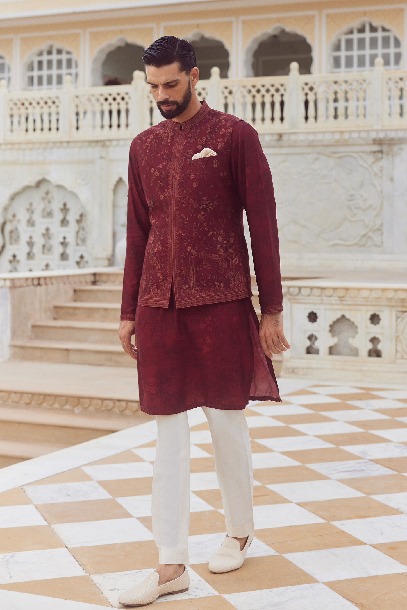 Sohum Silk Nehru Jacket - Wine