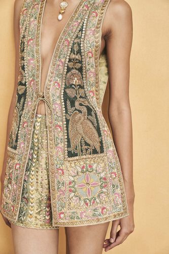 Heart Of The Forest Embroidered Zardozi Shorts Set - Gold, Gold, image 7