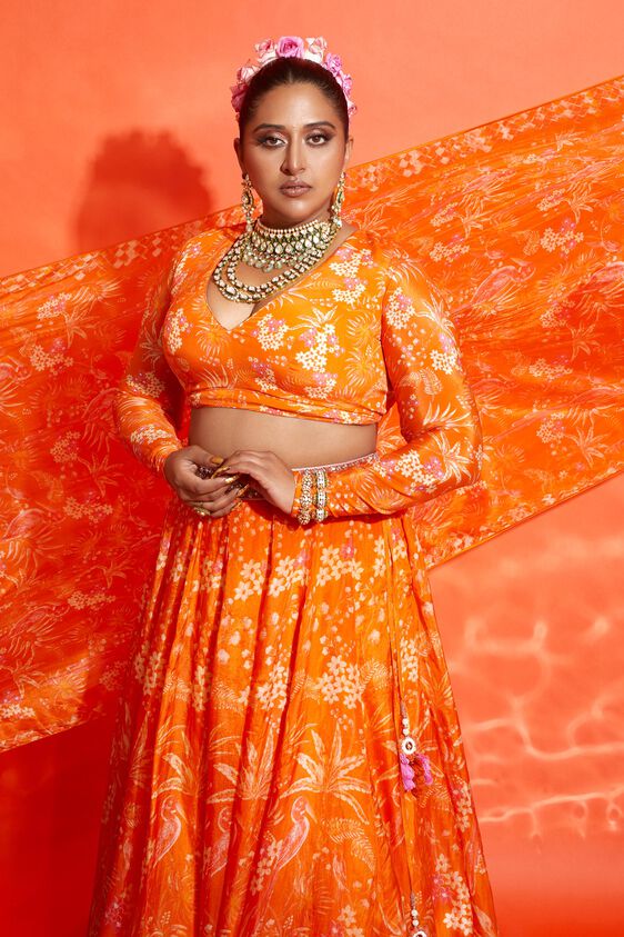 Magic Magpies Lehenga Set - Orange, , image 3