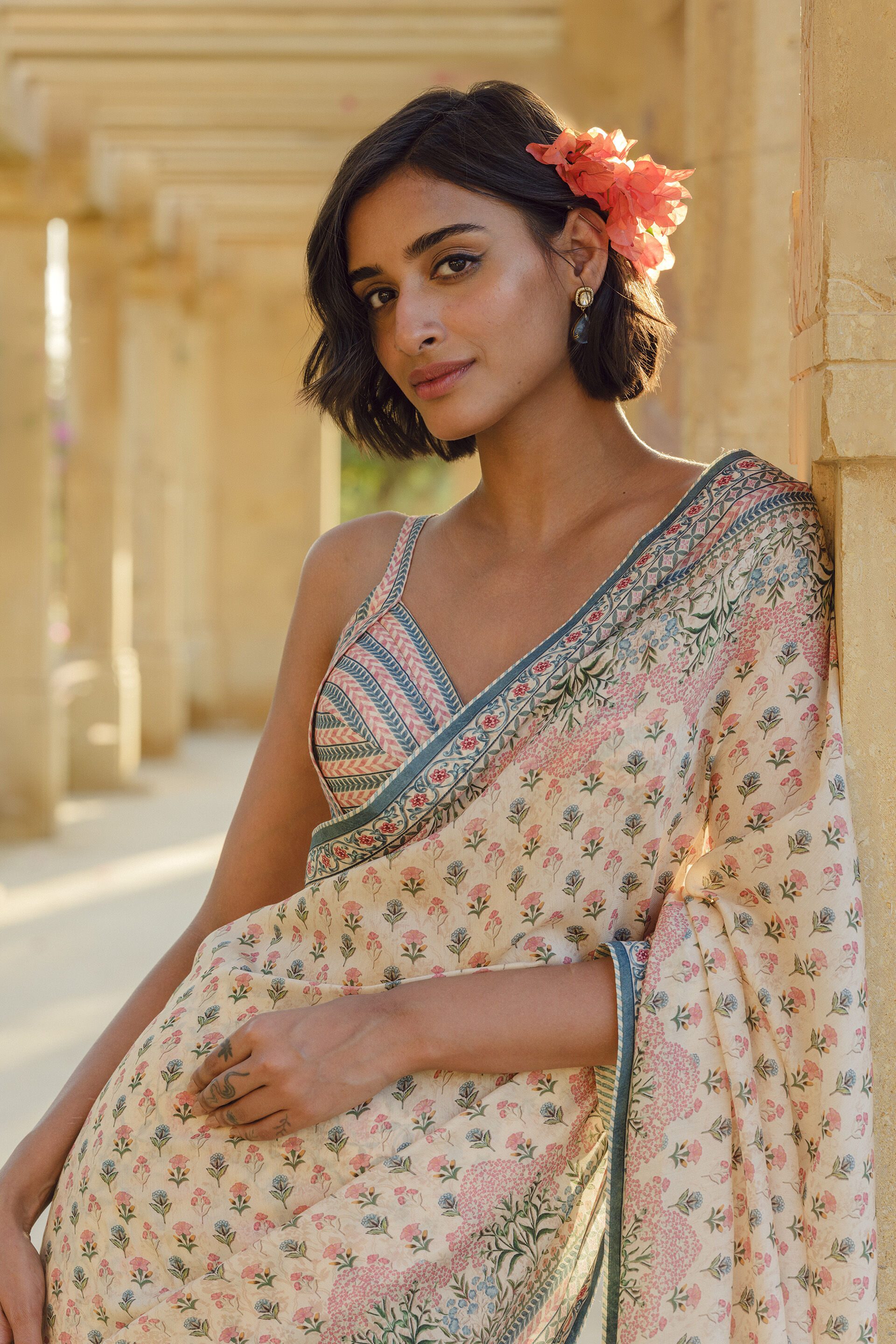 Desna Printed Silk Saree - Beige, Beige, image 4