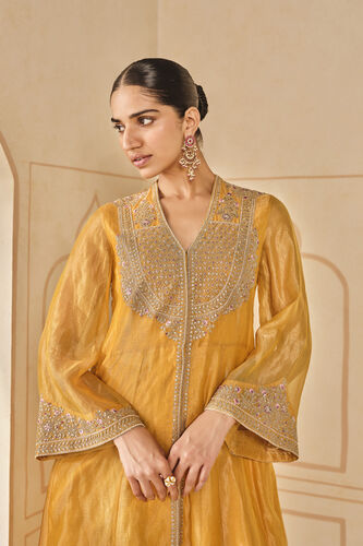 Azha Embroidered Zardozi Silk Jacket Set - Yellow, Yellow, image 5