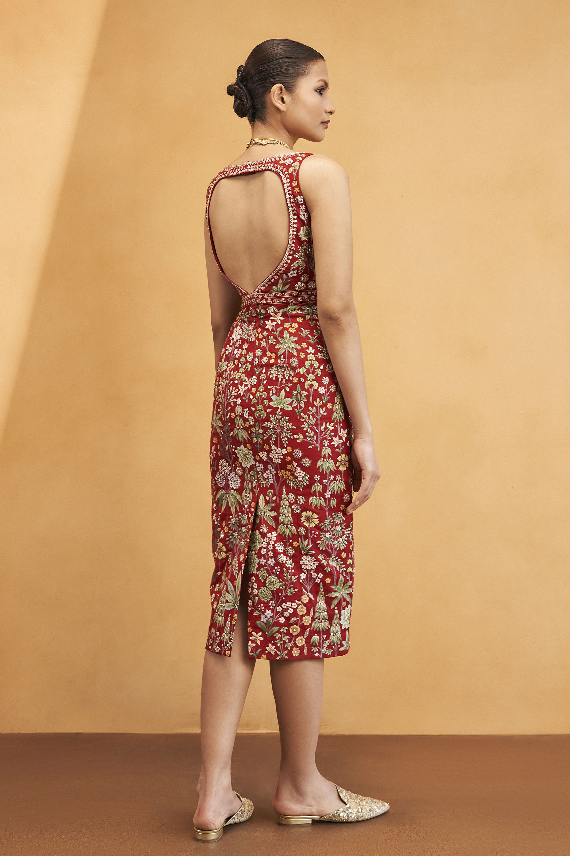 Ballad Of The Wild Hand-painted Pichhwai Silk Dress - Red, Red, image 2