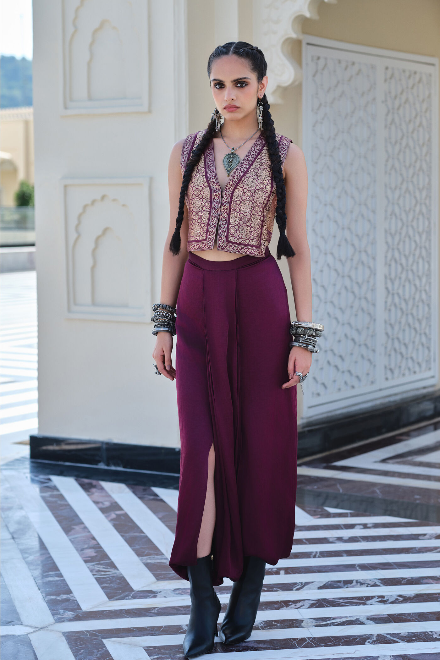 Ode Wine Benarasi Dhoti Pant Set