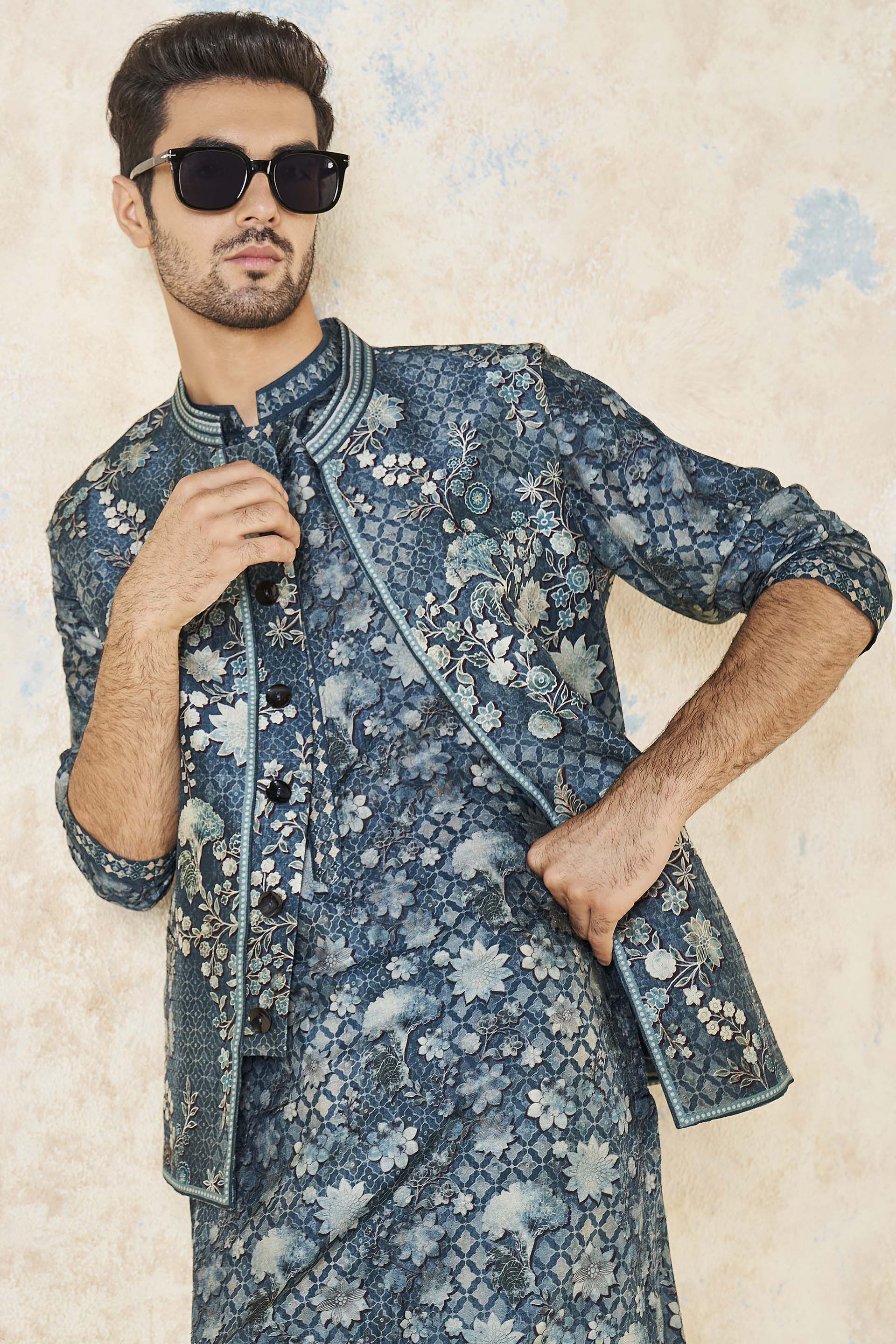 Bhramar Nehru Jacket - Blue, Blue, image 4