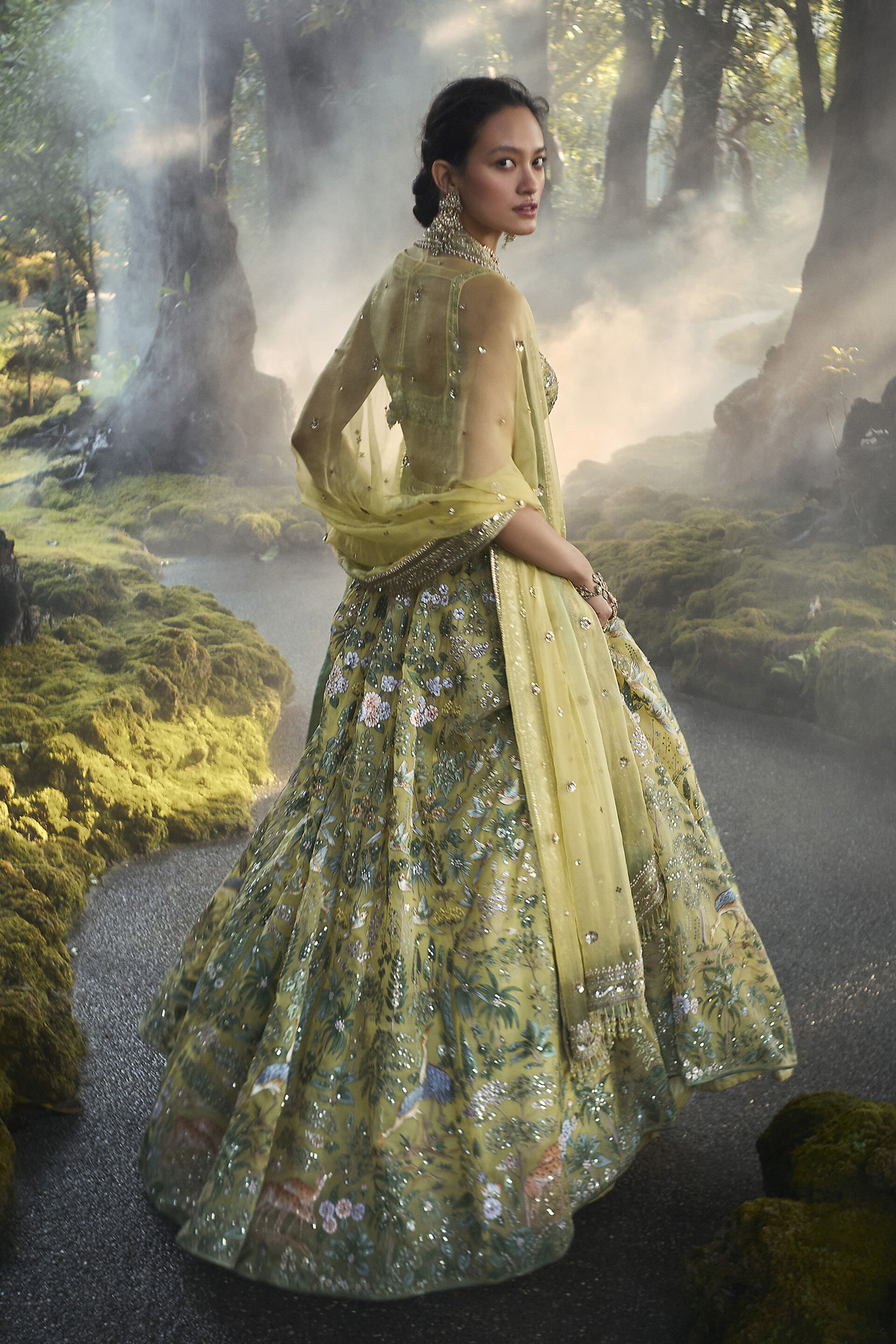 Meadowlark Hand-painted Pichhwai Silk Lehenga Set - Yellow, Yellow, image 3