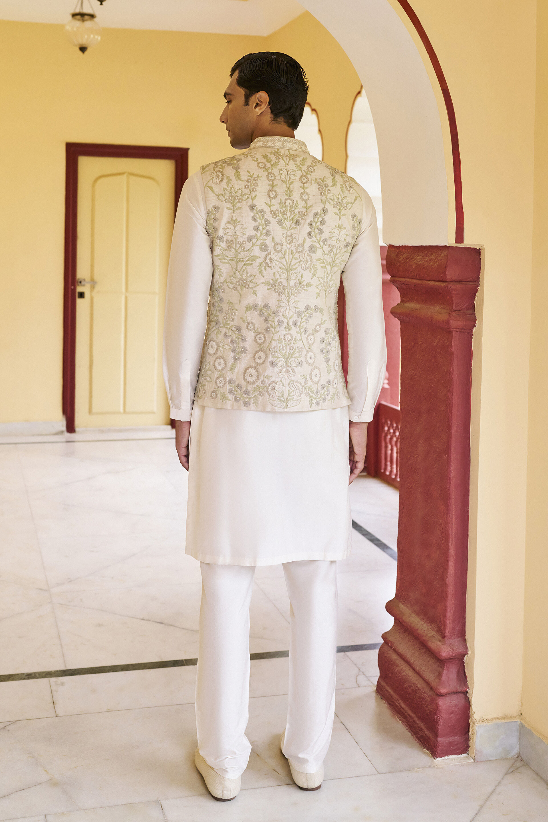 Warmth Embroidered Cord Silk Nehru Jacket - Ivory