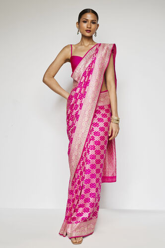 Gul Benarasi Silk Gota Patti Saree, Pink, image 1