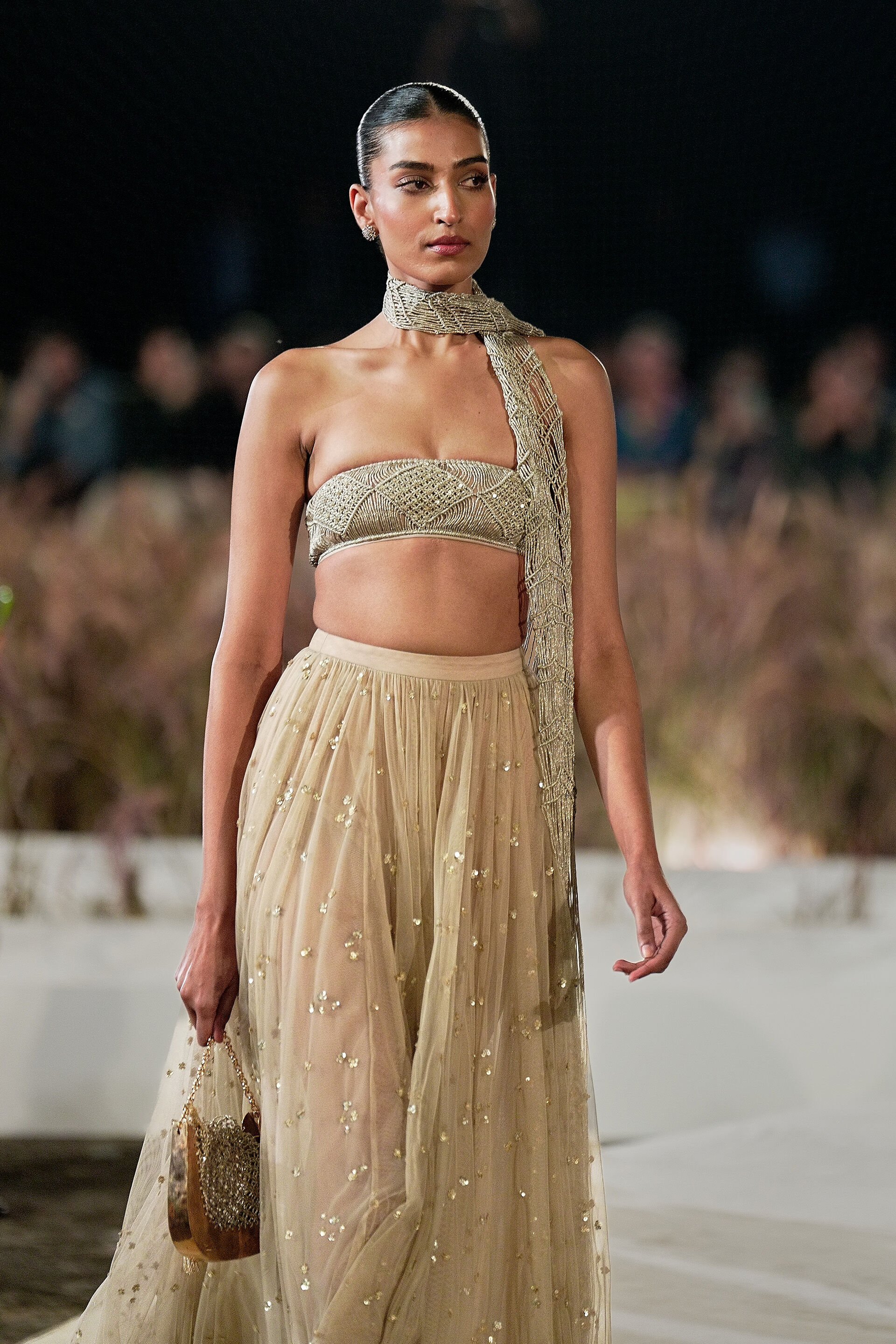 Elmyra Embroidered Macrame Skirt Set - Gold