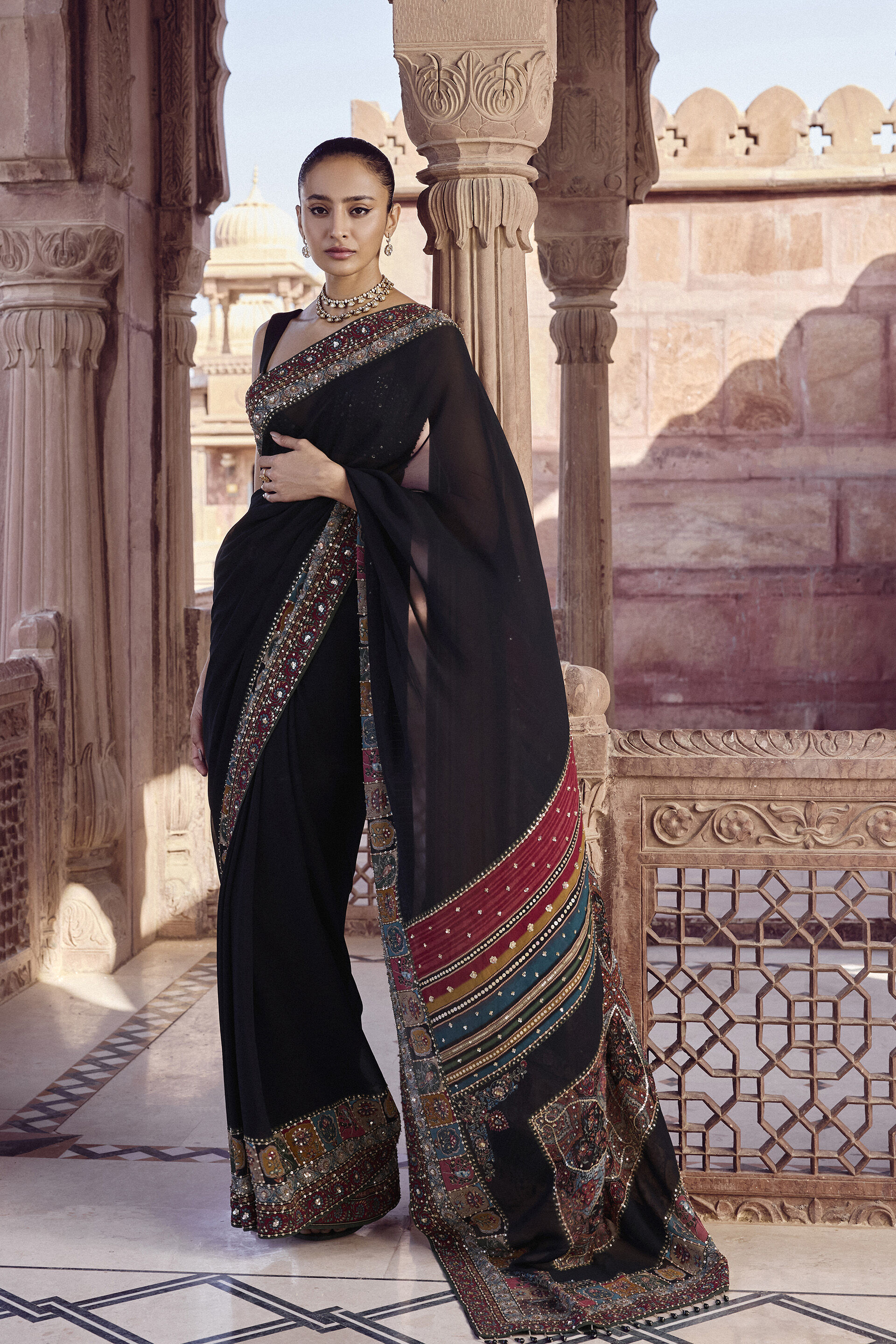 Anjana Embroidered Saree - Black