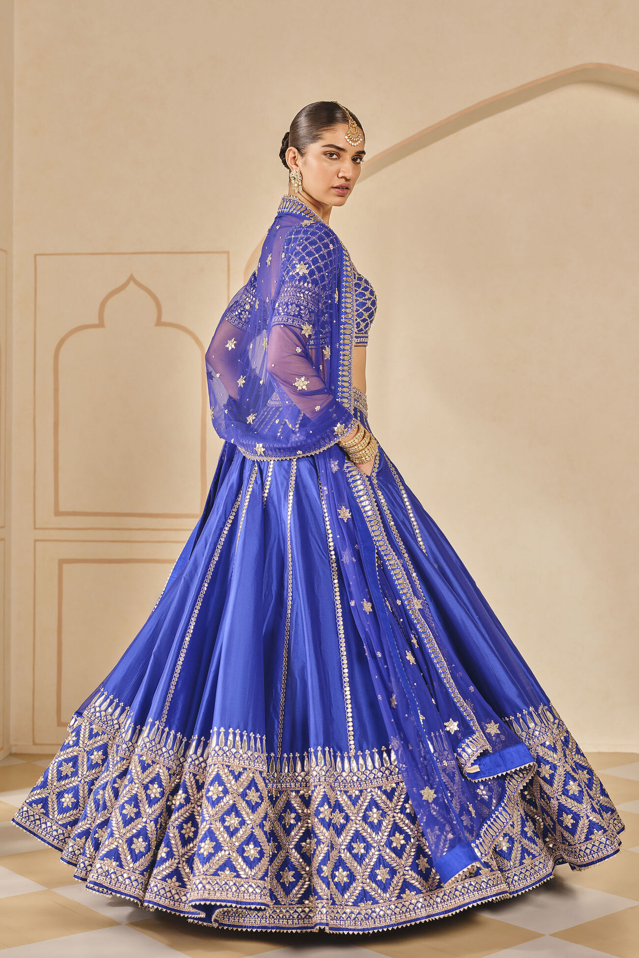 Ambar Embroidered Gota Patti Silk Lehenga Set - Blue, Blue, image 3