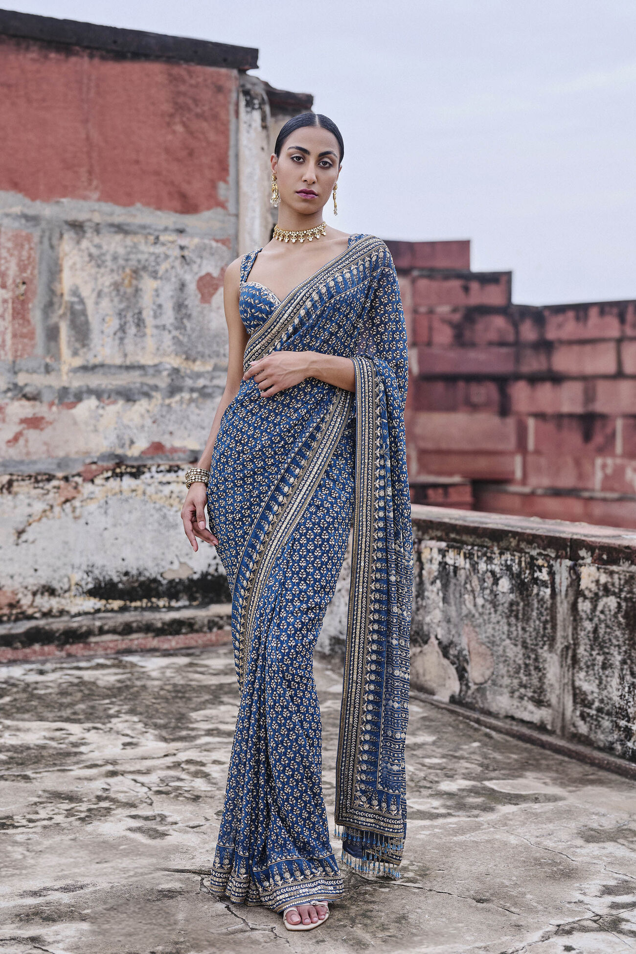 Arvia Printed Georgette Saree - Blue, Blue, image 1