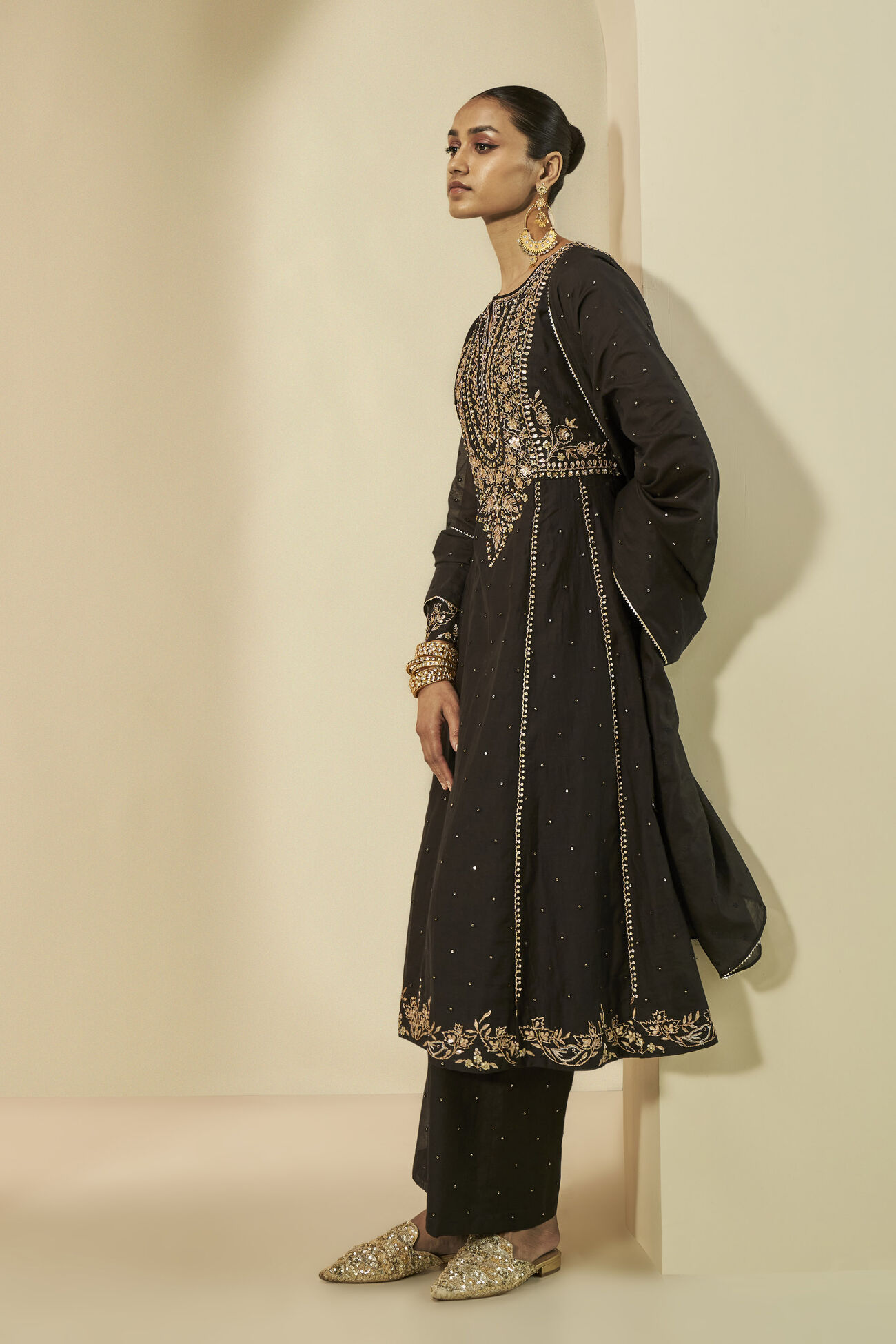 Shahla Gota Patti Embroidered Mul Suit Set - Black, Black, image 2
