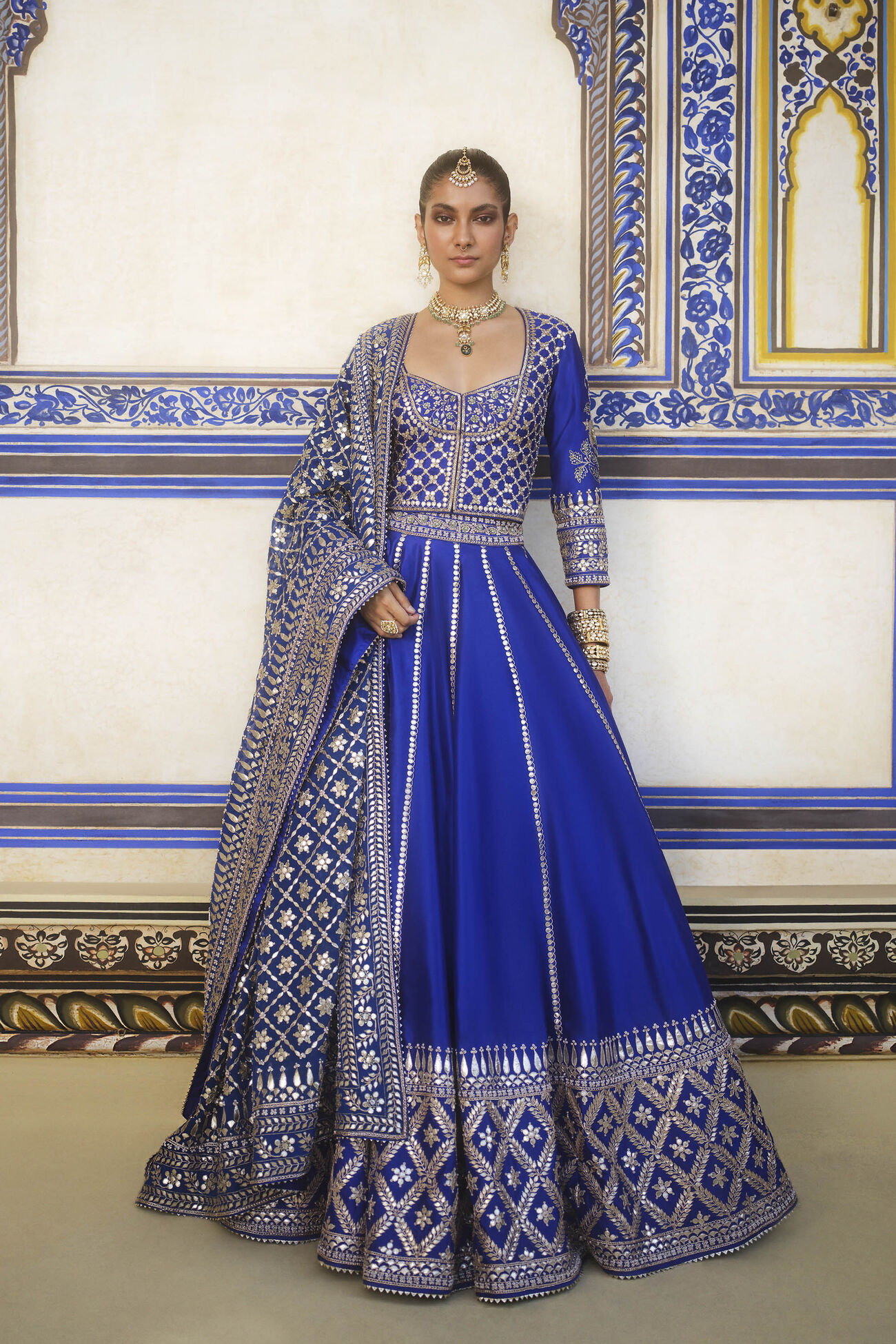 Ambar Gota Patti Silk Lehenga Set - Blue, Blue, image 1