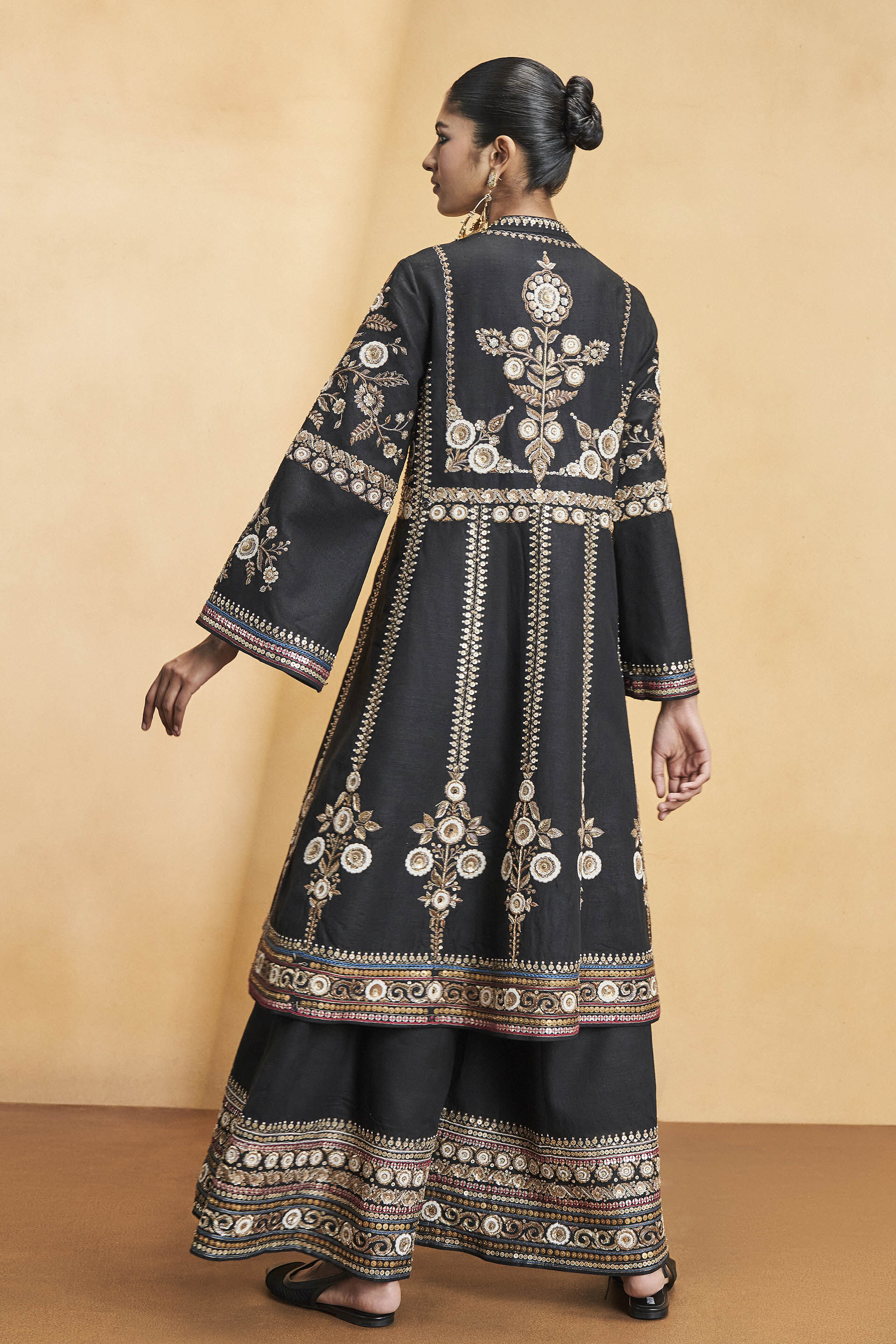 Flowers Of The Forest Embroidered Zardozi Silk Kurta Set - Black, Black, image 3