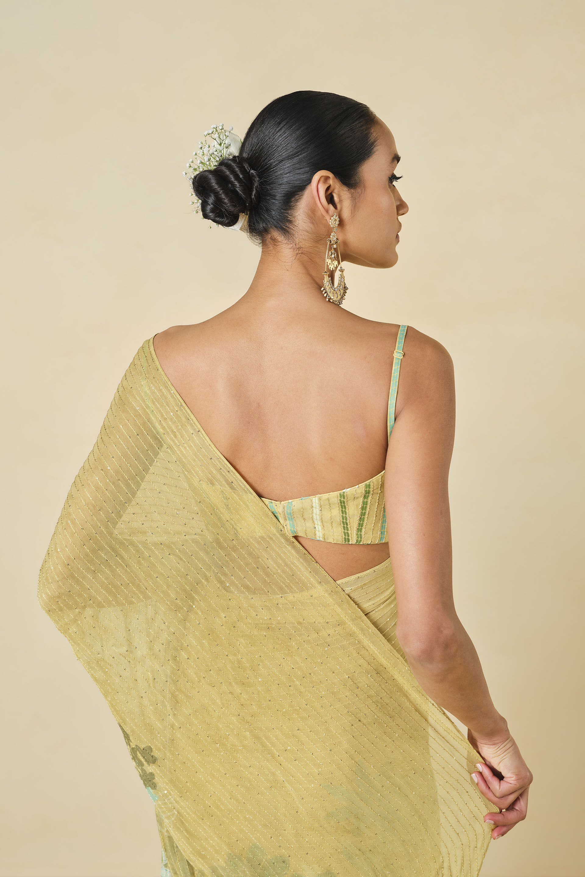 Naida Georgette Pre-draped Saree - Sage, Sage, image 6