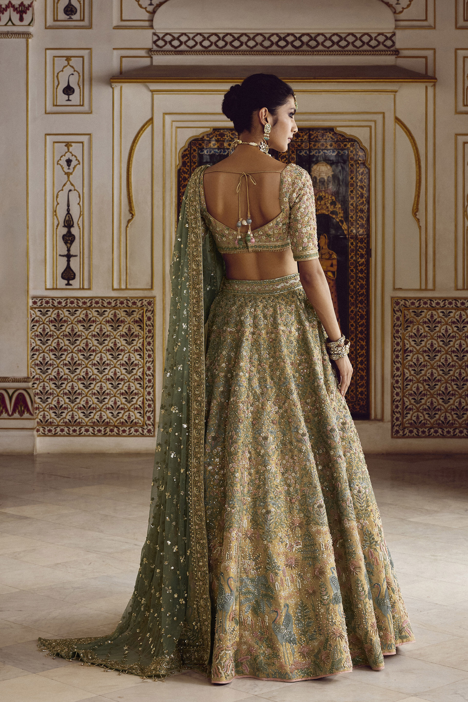 Alzahra Embroidered Silk Lehenga Set - Gold