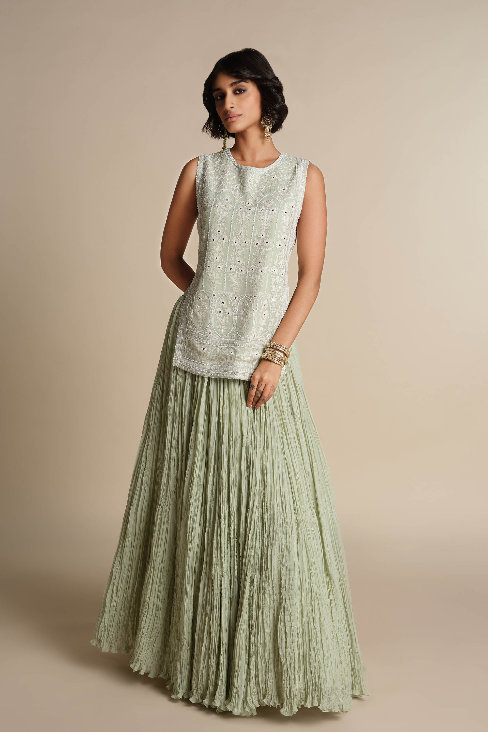 Raisa Embroidered Skirt Set - Sage