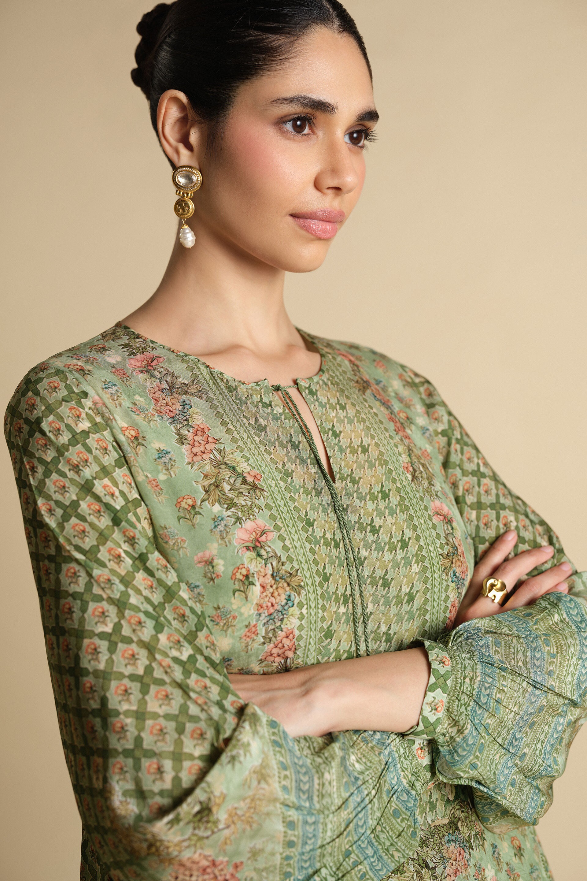 Rowan Printed Kaftan - Sage, Sage, image 5