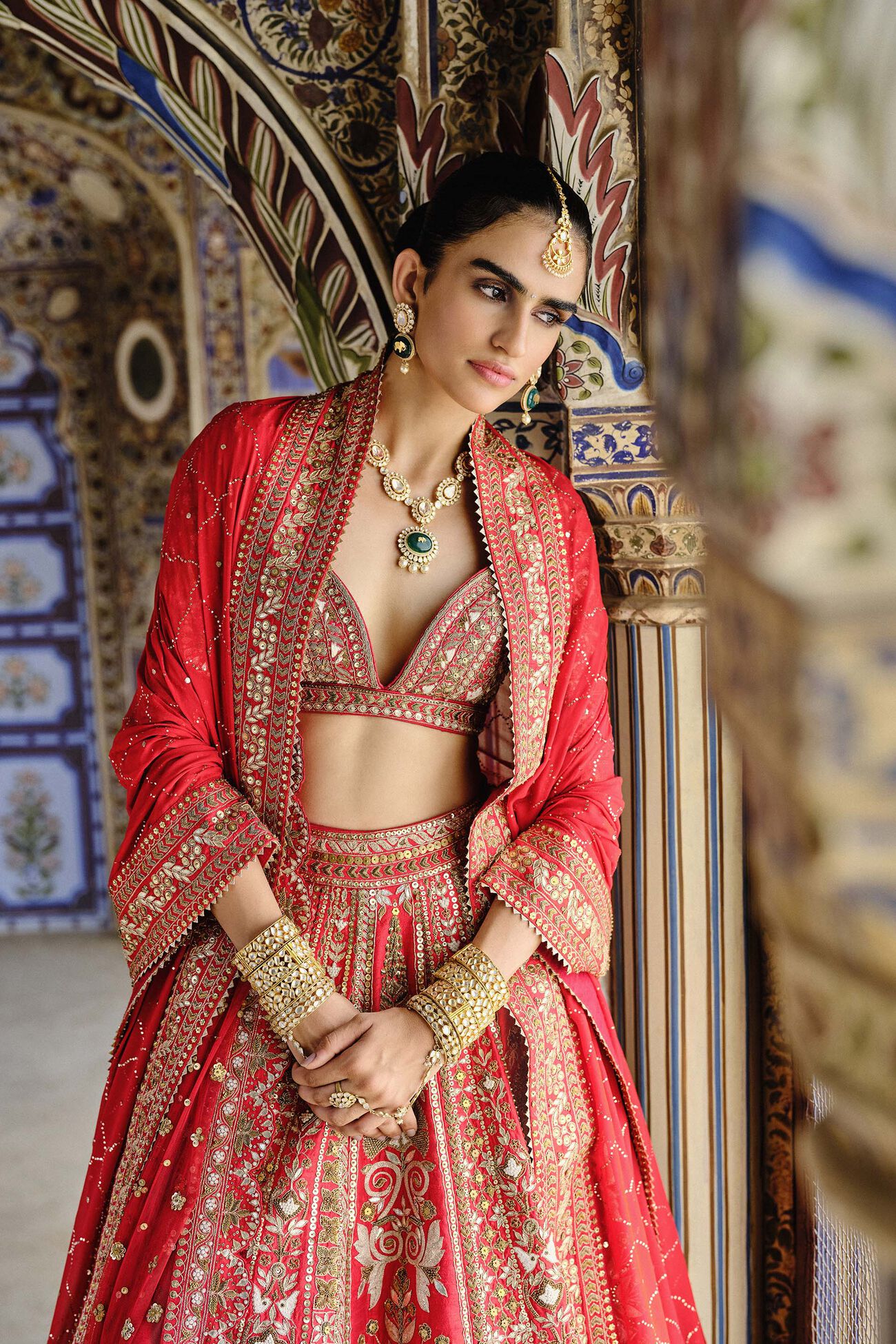 Mehreen Embroidered Zardozi Silk Lehenga Set - Red, Red, image 4