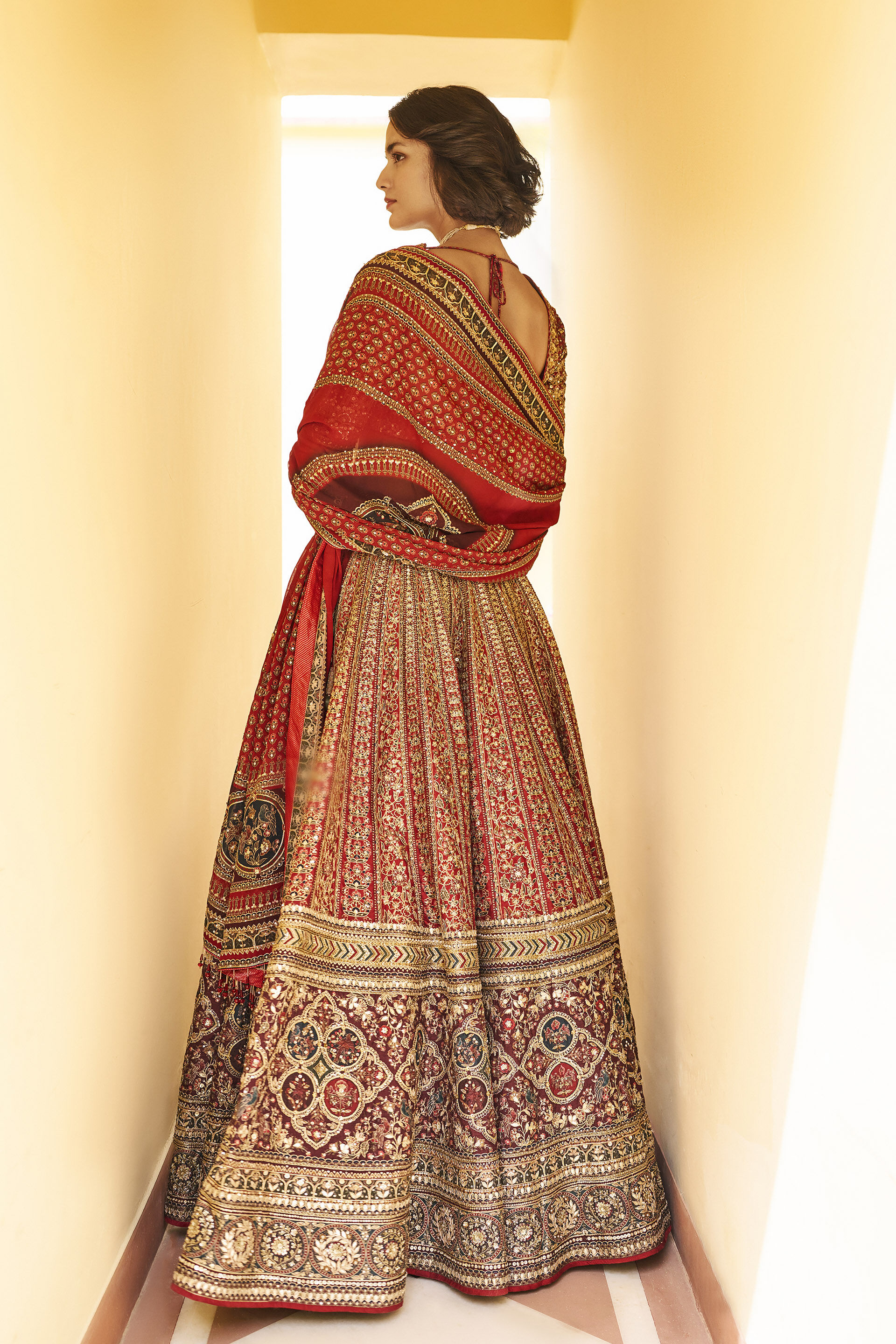 Tenderness Gota Patti Bemberg Lehenga Set - Red