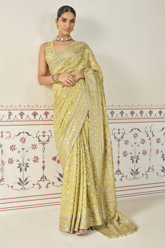 Tajanae Gota Patti Saree, Lime, image 3