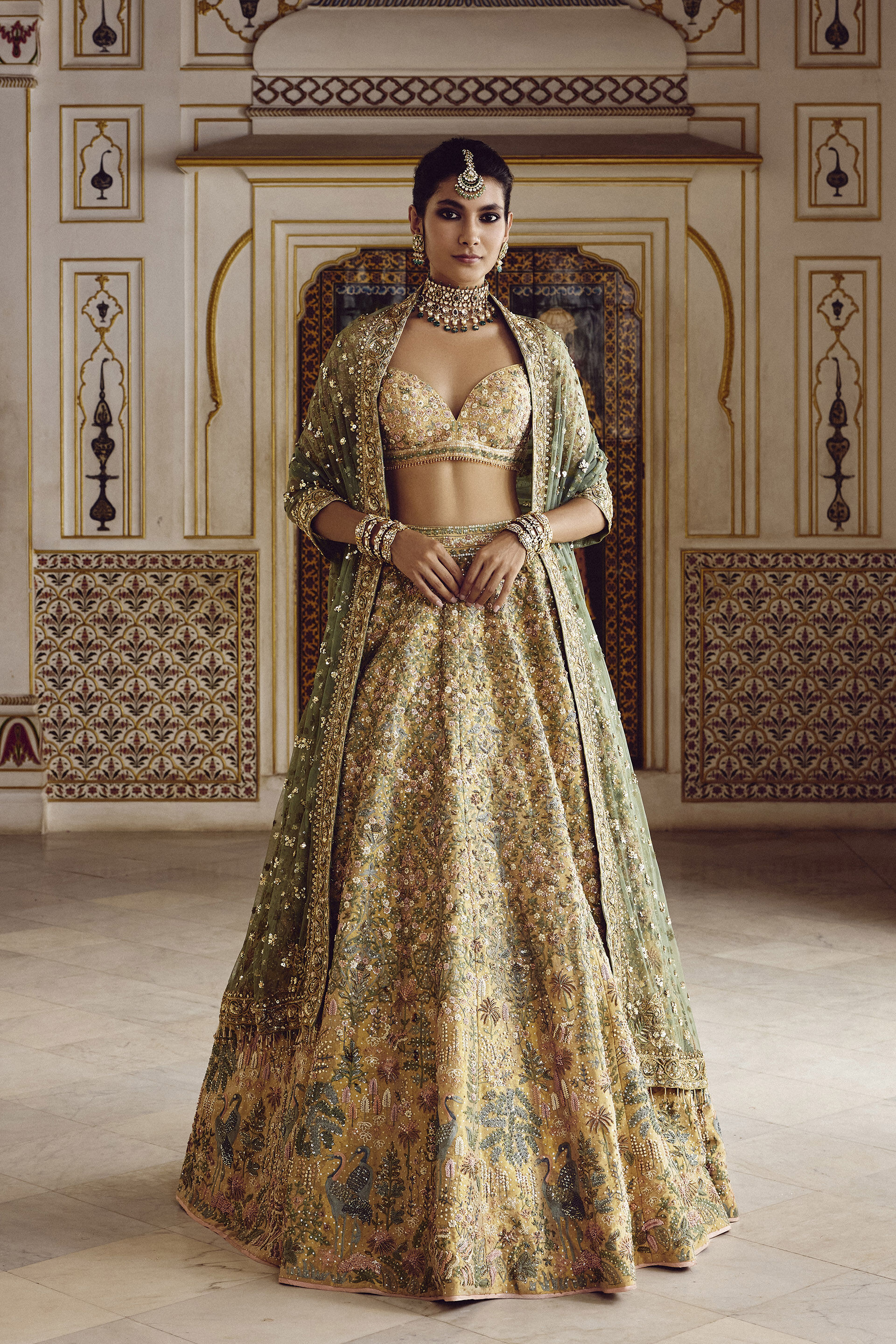 Alzahra Embroidered Silk Lehenga Set - Gold